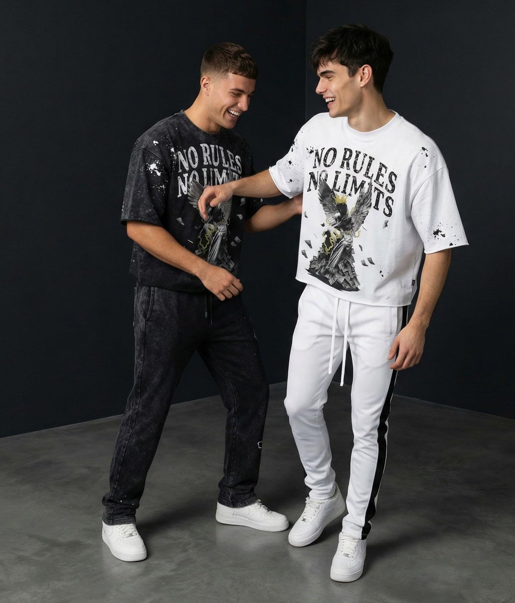 SCREENSHOT Mens Oversized Heavyweight Premium 260GSM 100% Cotton Cropped Boxy Streetwear Fit Rhinestone Designer Tee