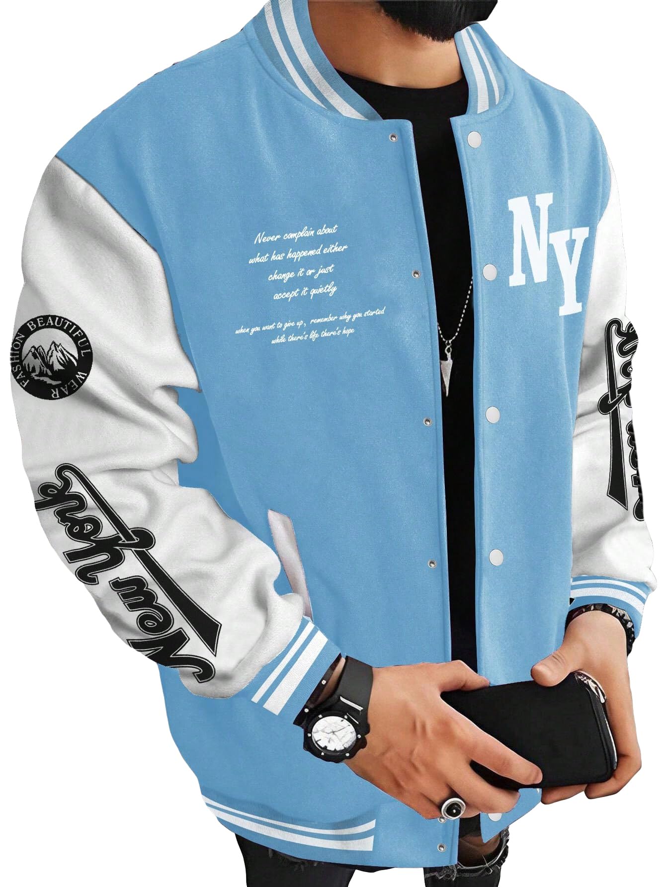SOLY HUX Men's Varsity Jacket Color Block Letter Graphic Long Sleeve Baseball Jacket Bomber Coat