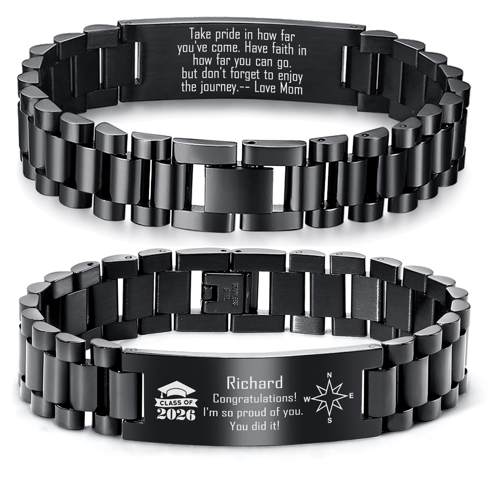 MEALGUET Graduation Gifts for him,Customizable Graduation Bracelet, Inspirational College Graduate Class Of 2026 Gift, Stainless Steel Handsome Link Bracelets for College Graduates