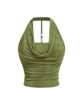 SOLY HUX Women's Plus Size Halter Draped Front Backless Tank Top Sleeveless Y2k Crop Tops