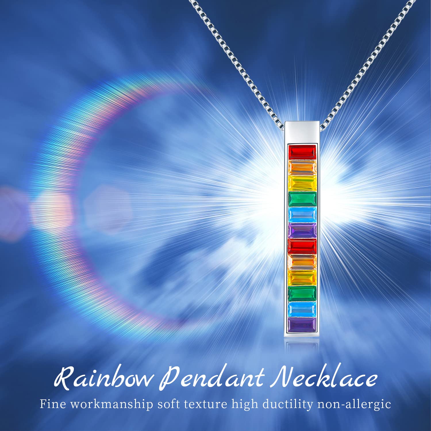 KoyeKei Pride Necklace Gifts for Women Men 925 Sterling Silver Rainbow Pride Pendant LGBT Gay Necklace Jewelry Gifts for Lesbian