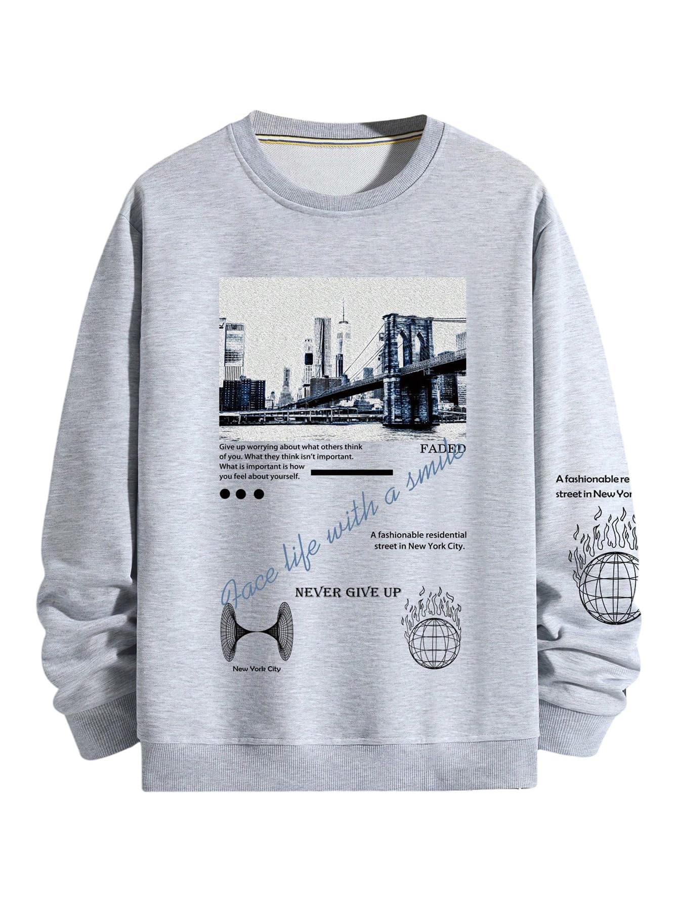 SOLY HUX Sweatshirts for Men Letter Graphic Crew Neck Long Sleeve Drop Shoulder Pullover Top