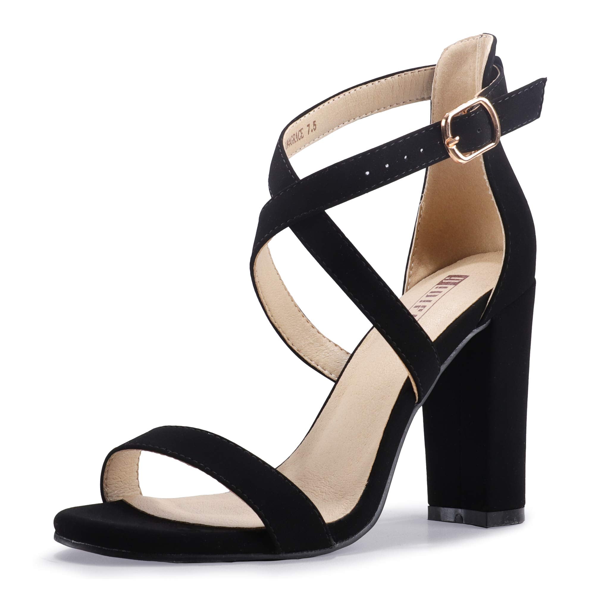 IDIFU Women's Chunky High Heel Sandal Strappy Open Toe Ankle Strap Dress Shoes for Women Bridesmaid Ladies in Wedding Bridal Evening Homecoming Prom