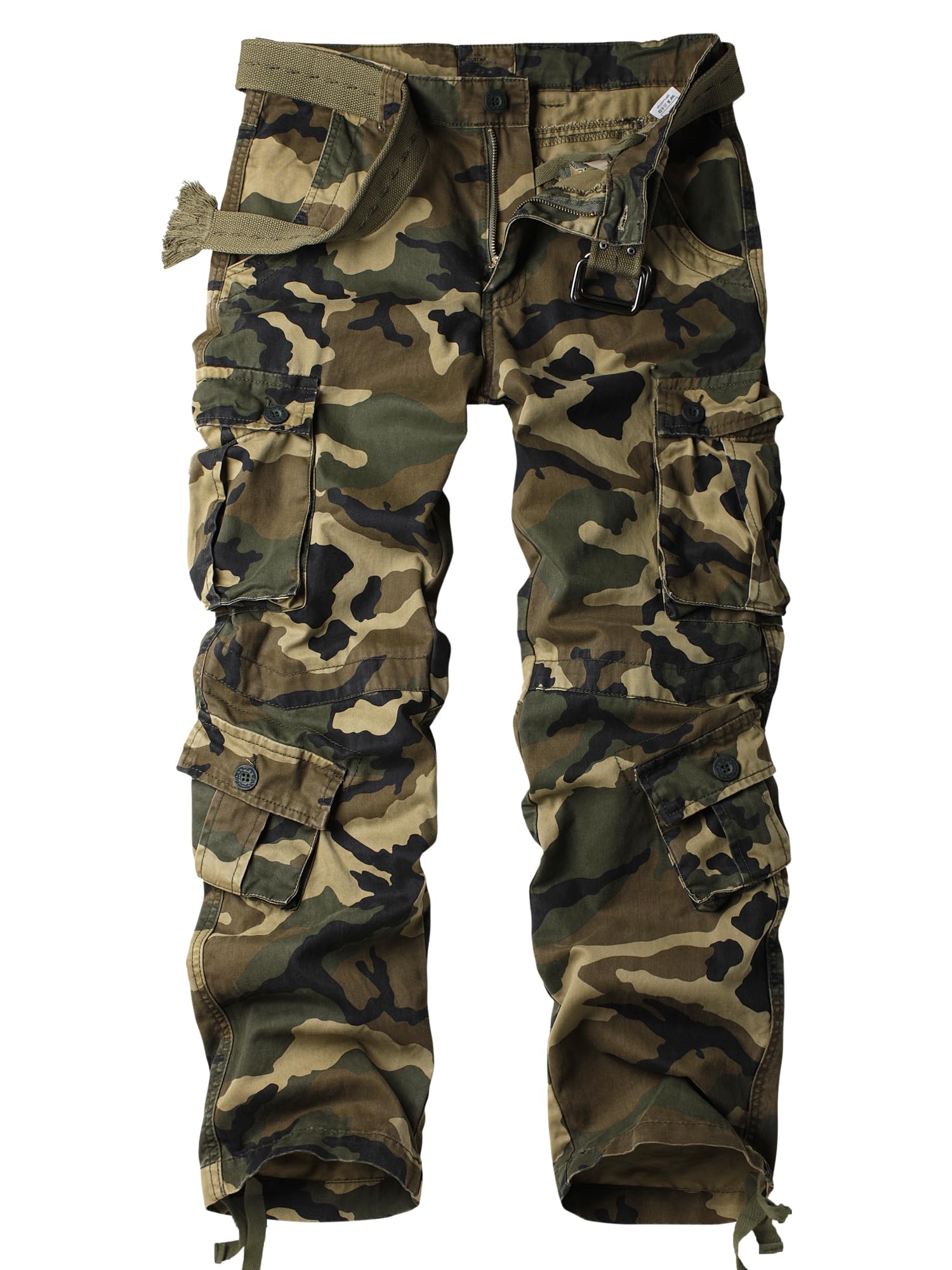AKHIKING Men's Camo Cargo Work Pants Cotton Tactical Ripstop Casual Combat Pants with 8 Pockets