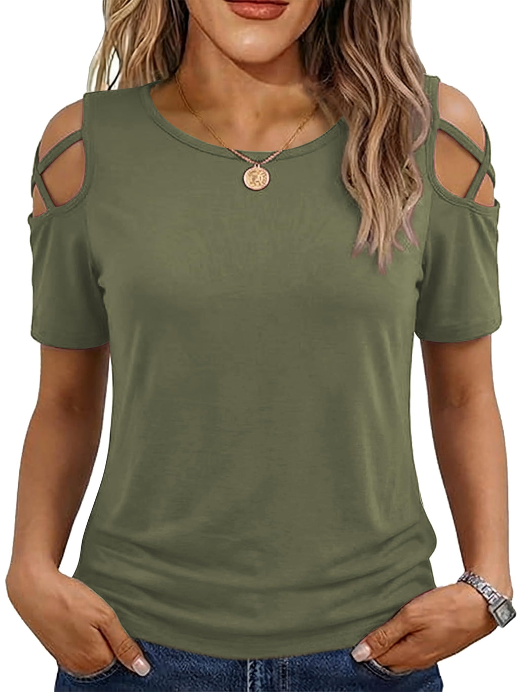 Jar of Love Women's Short Sleeve Cold Shoulder Tops T-Shirts for Women Spring Summer Tops Loose Fit Tunic 2026