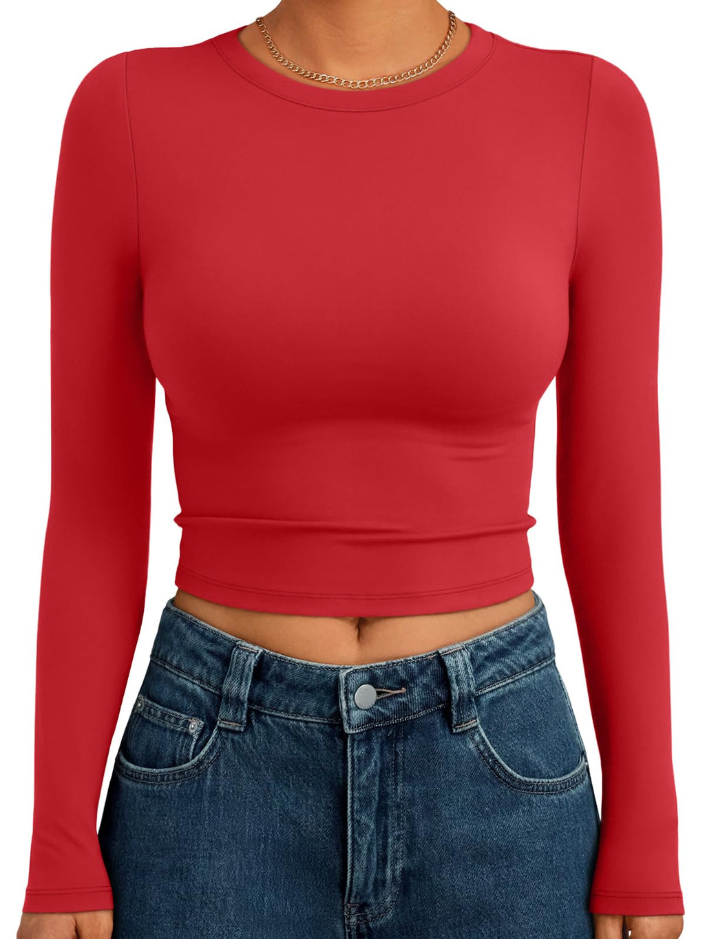 Trendy Queen Womens Long Sleeve Crop Tops Basic Slim Fitted Shirts Spring Fashion Outfits 2026 Teen Girl Clothes