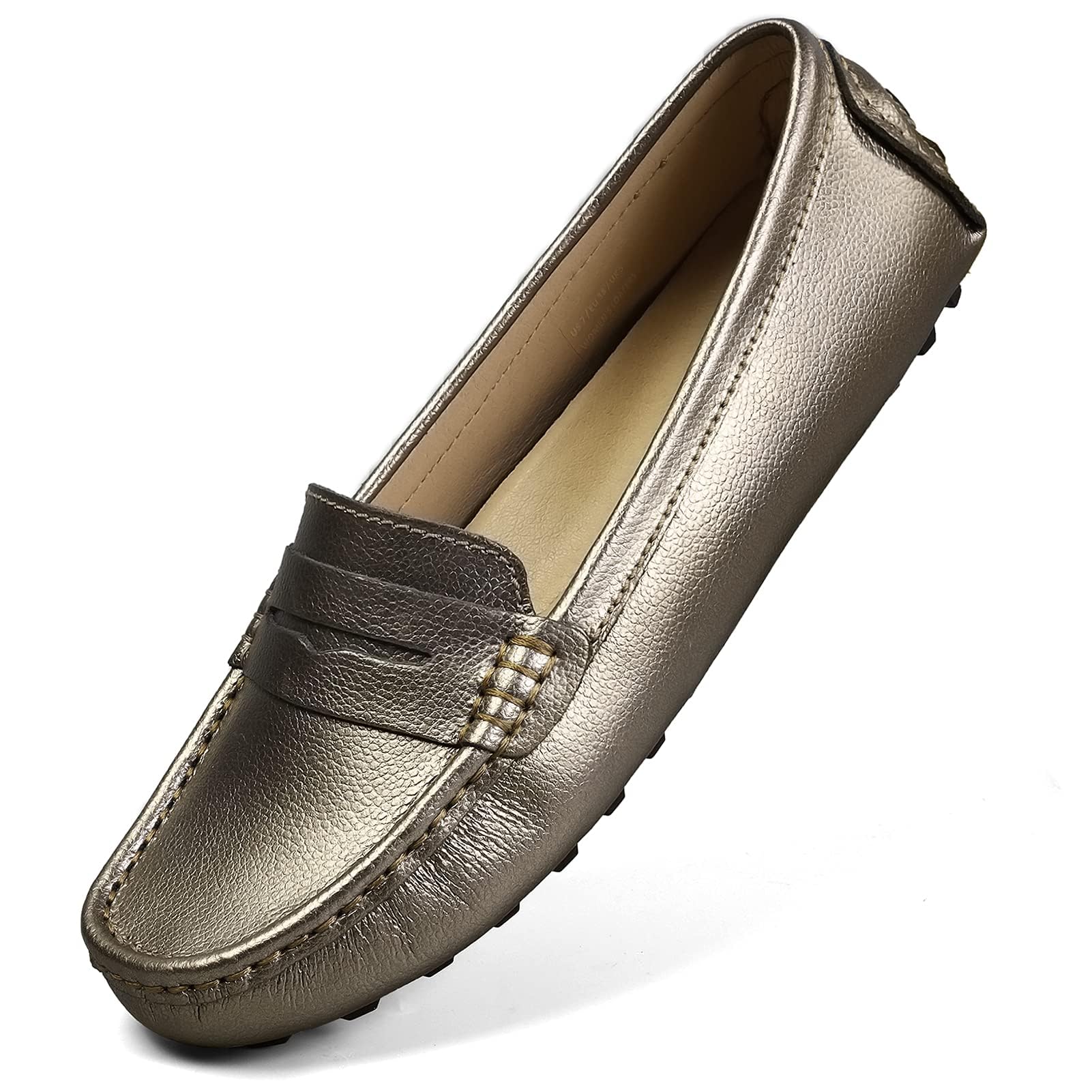 Artisure Women's Classic Comfort Leather Penny Loafers Casual Slip-Ons Lightweight Walking Flats Driving Mocs Boat Shoes