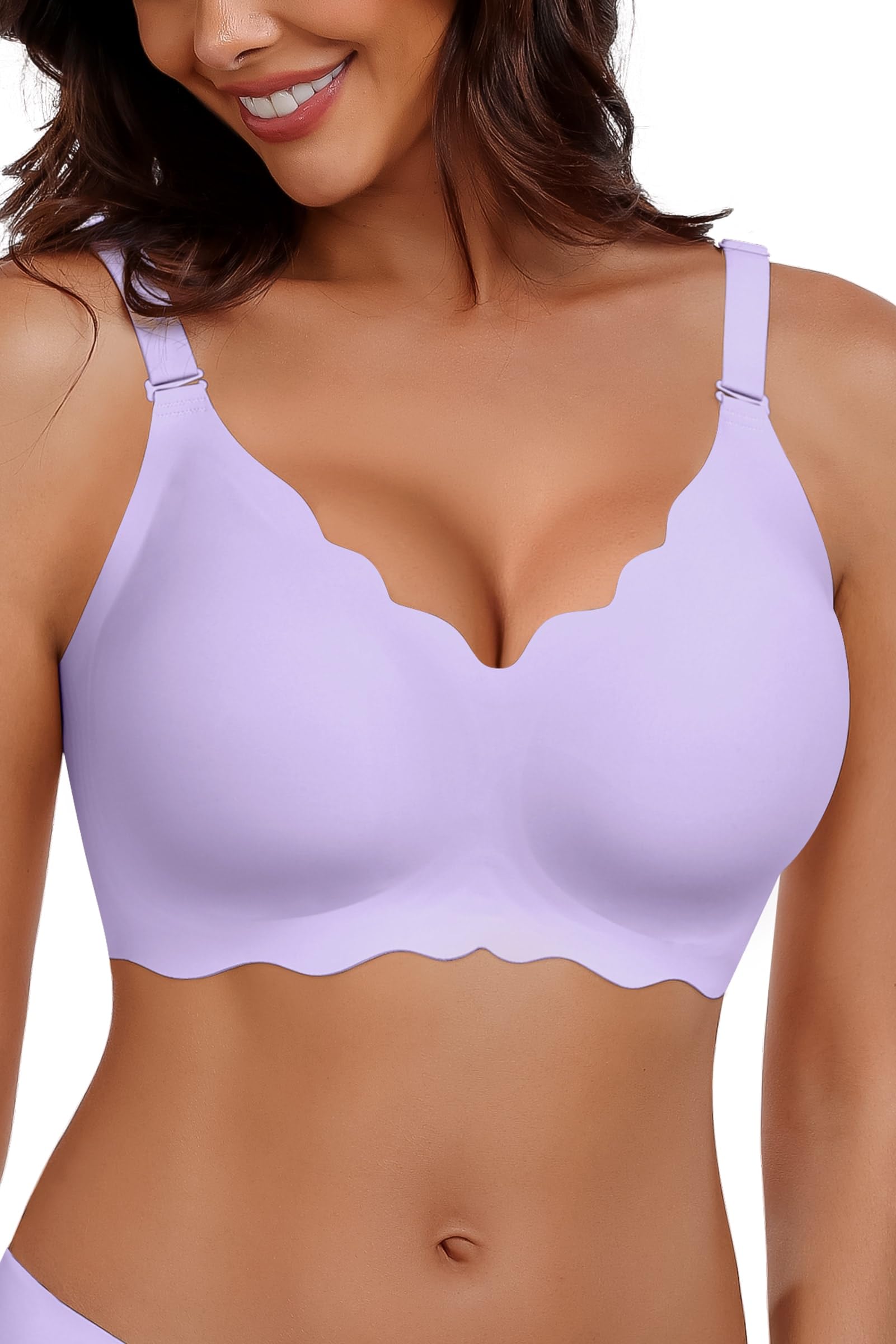 HORISUN Wireless Seamless Bras for Women No Underwire Wavy V Neck Soft Support Full Coverage Comfortable Bra