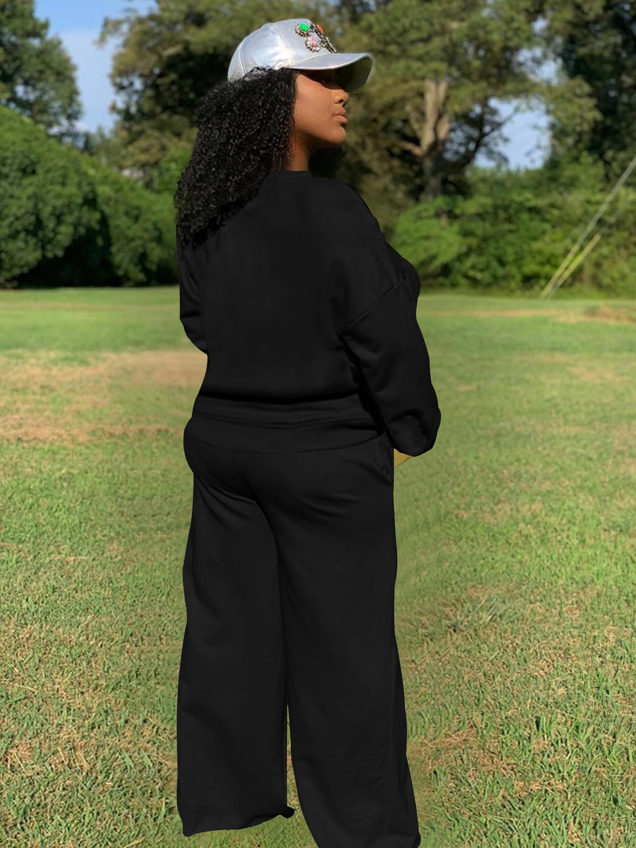 TOPSRANI Womens Plus Size Sweatsuits Tracksuit 2 Piece Outfits Crewneck Lounge Set Long Sleeve Baggy Wide Leg Pant Sets