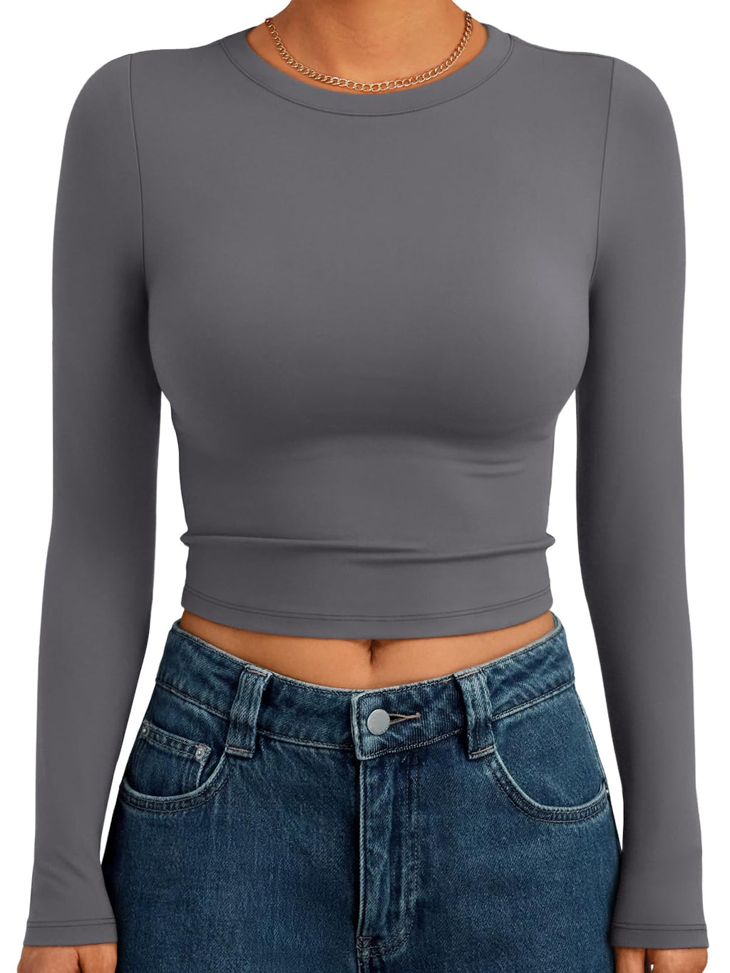 Trendy Queen Womens Long Sleeve Crop Tops Basic Slim Fitted Shirts Spring Fashion Outfits 2026 Teen Girl Clothes