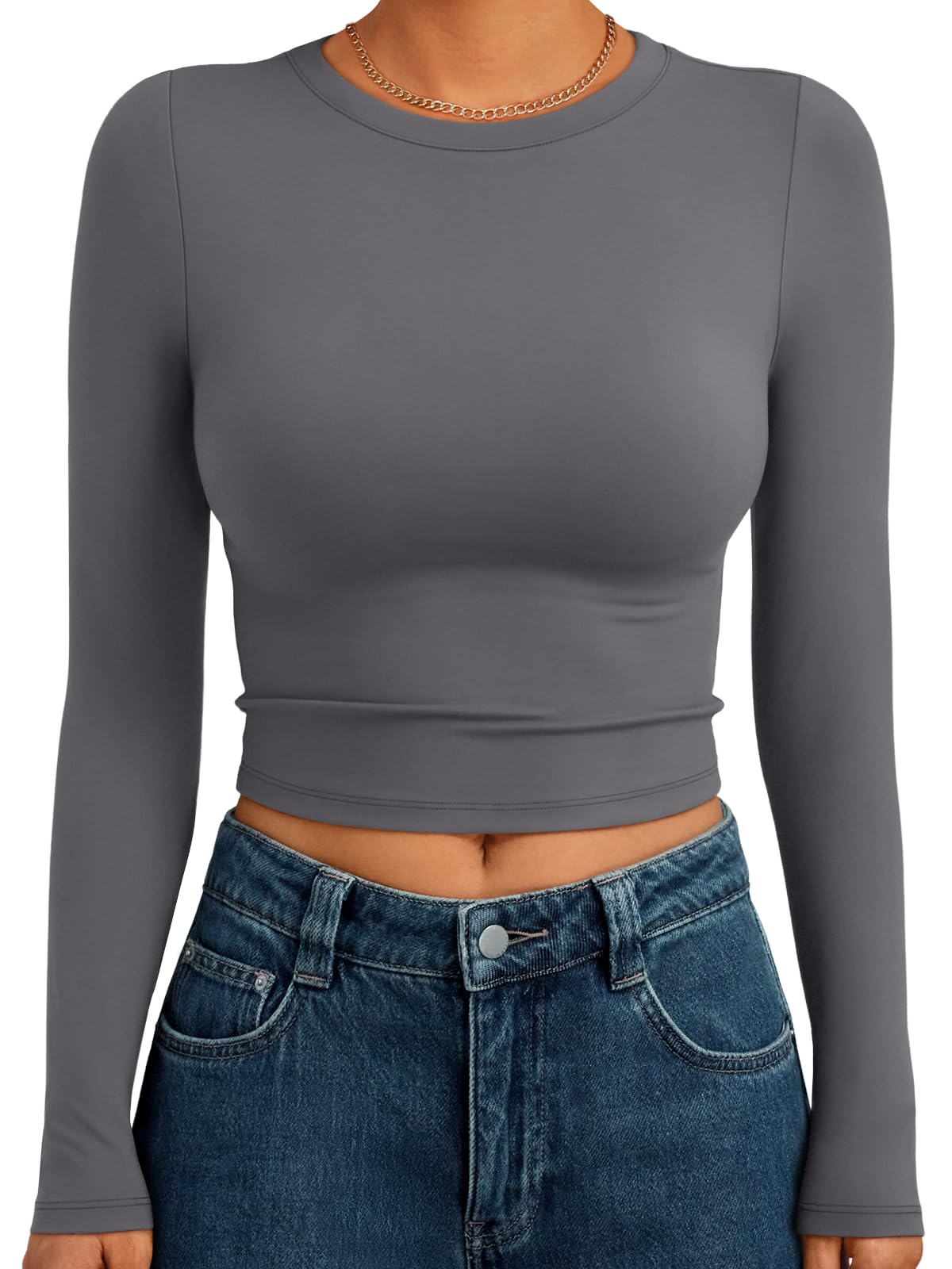 Trendy Queen Womens Long Sleeve Crop Tops Basic Slim Fitted Shirts Spring Fashion Outfits 2026 Teen Girl Clothes