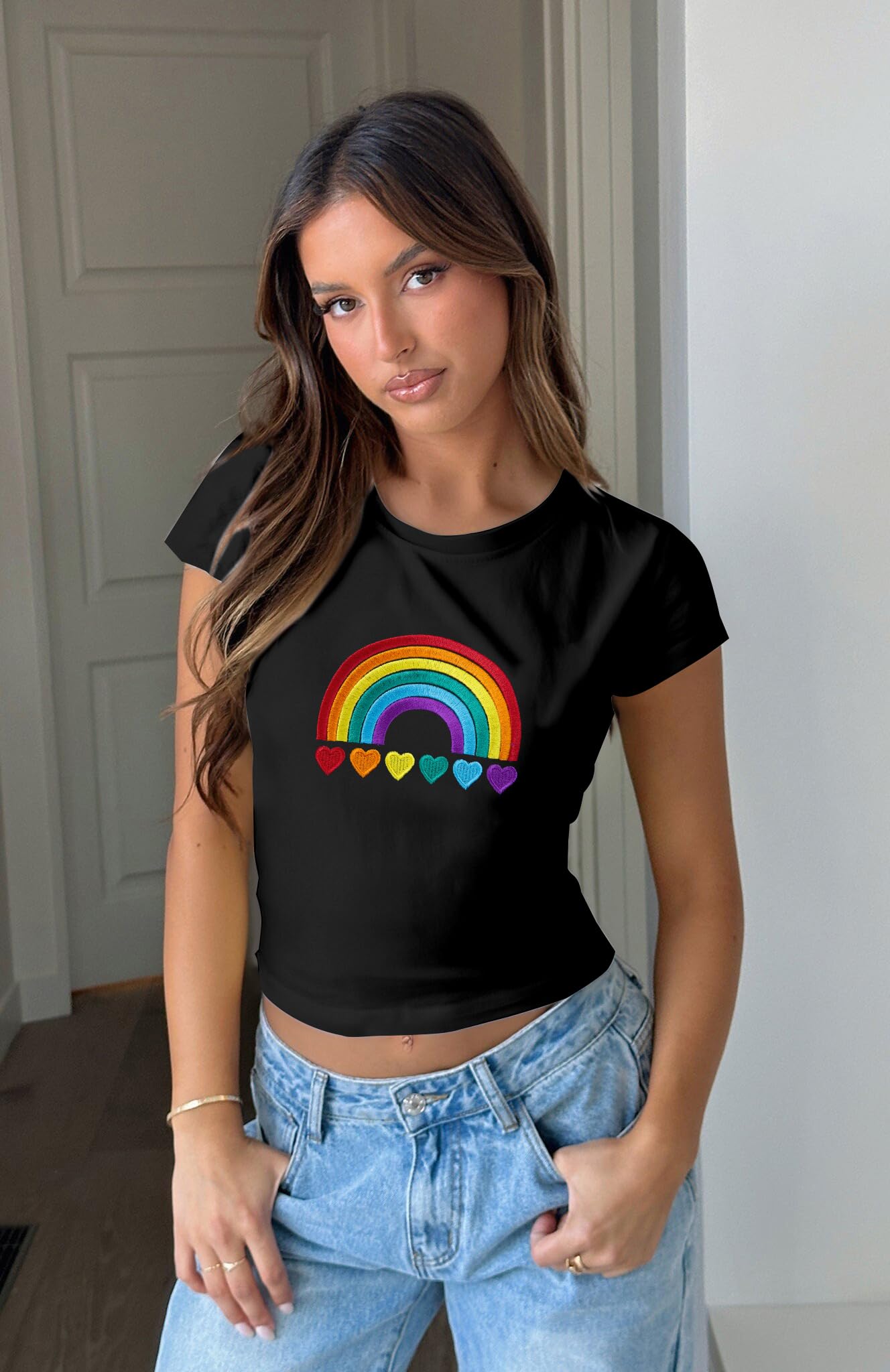 ASTANFY Rainbow Shirt Womens Pride Shirts Equality Love is Love Tshirt LGBT Cropped Tops Summer