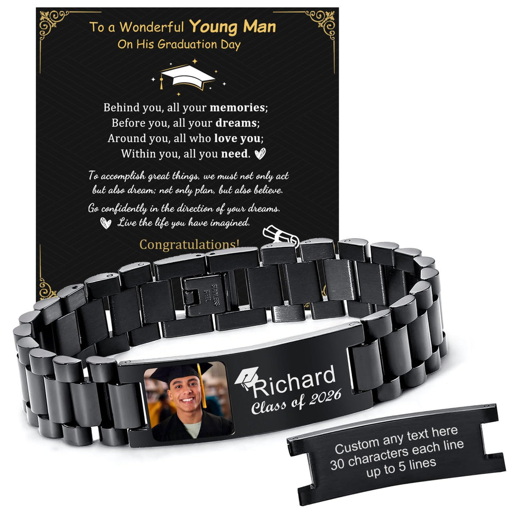 MEALGUET Graduation Gifts for him,Customizable Graduation Bracelet, Inspirational College Graduate Class Of 2026 Gift, Stainless Steel Handsome Link Bracelets for College Graduates