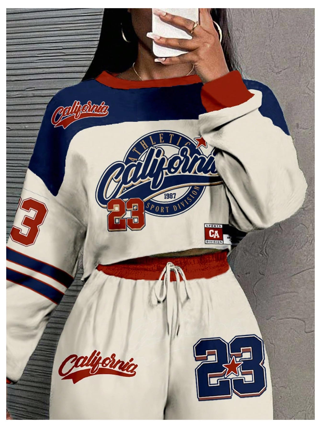 SOLY HUX Women's Plus Size 2 Piece Outfits Y2k Graphic Long Sleeve Jersey Sweatshirt and Sweatpants Set Streetwear