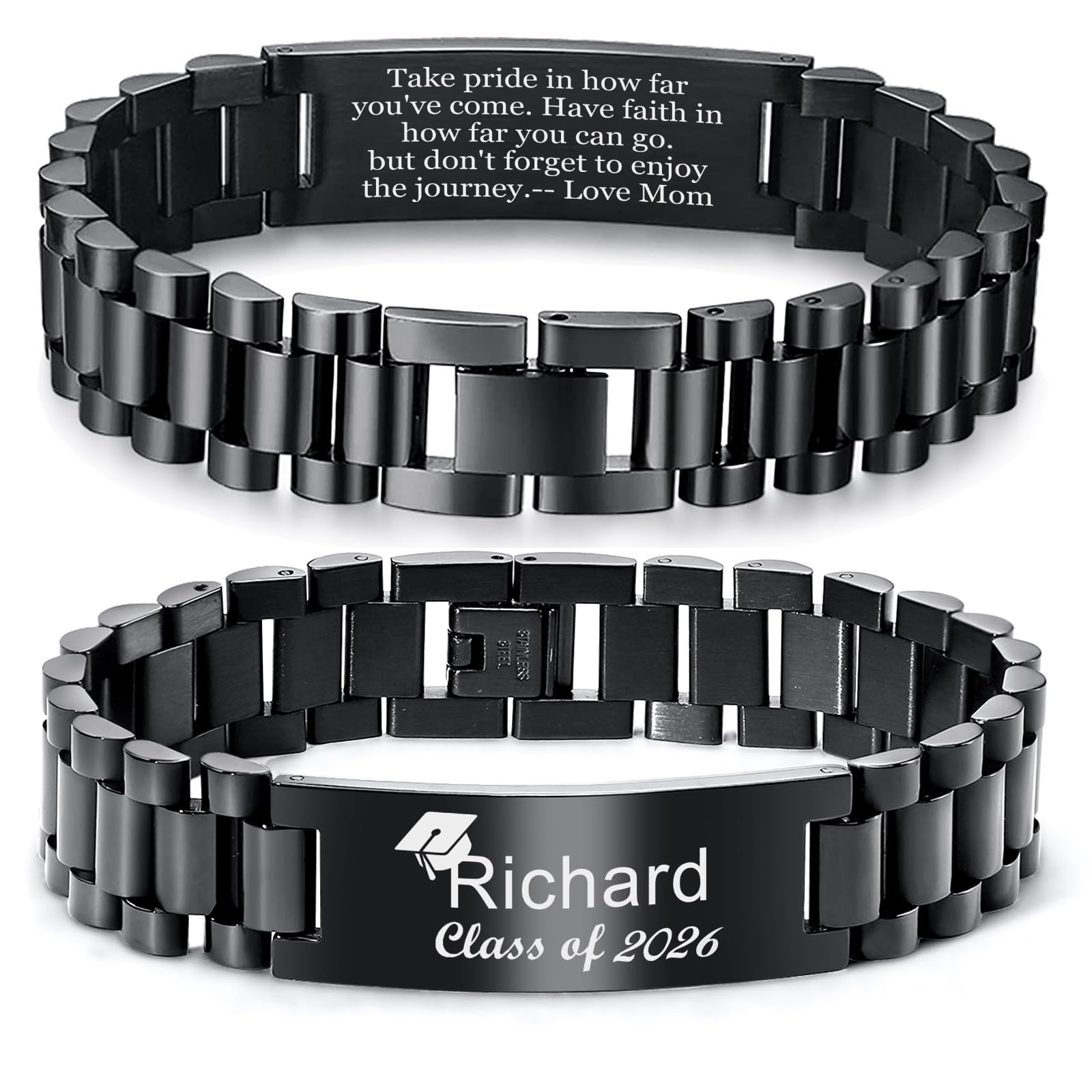 MEALGUET Graduation Gifts for him,Customizable Graduation Bracelet, Inspirational College Graduate Class Of 2026 Gift, Stainless Steel Handsome Link Bracelets for College Graduates