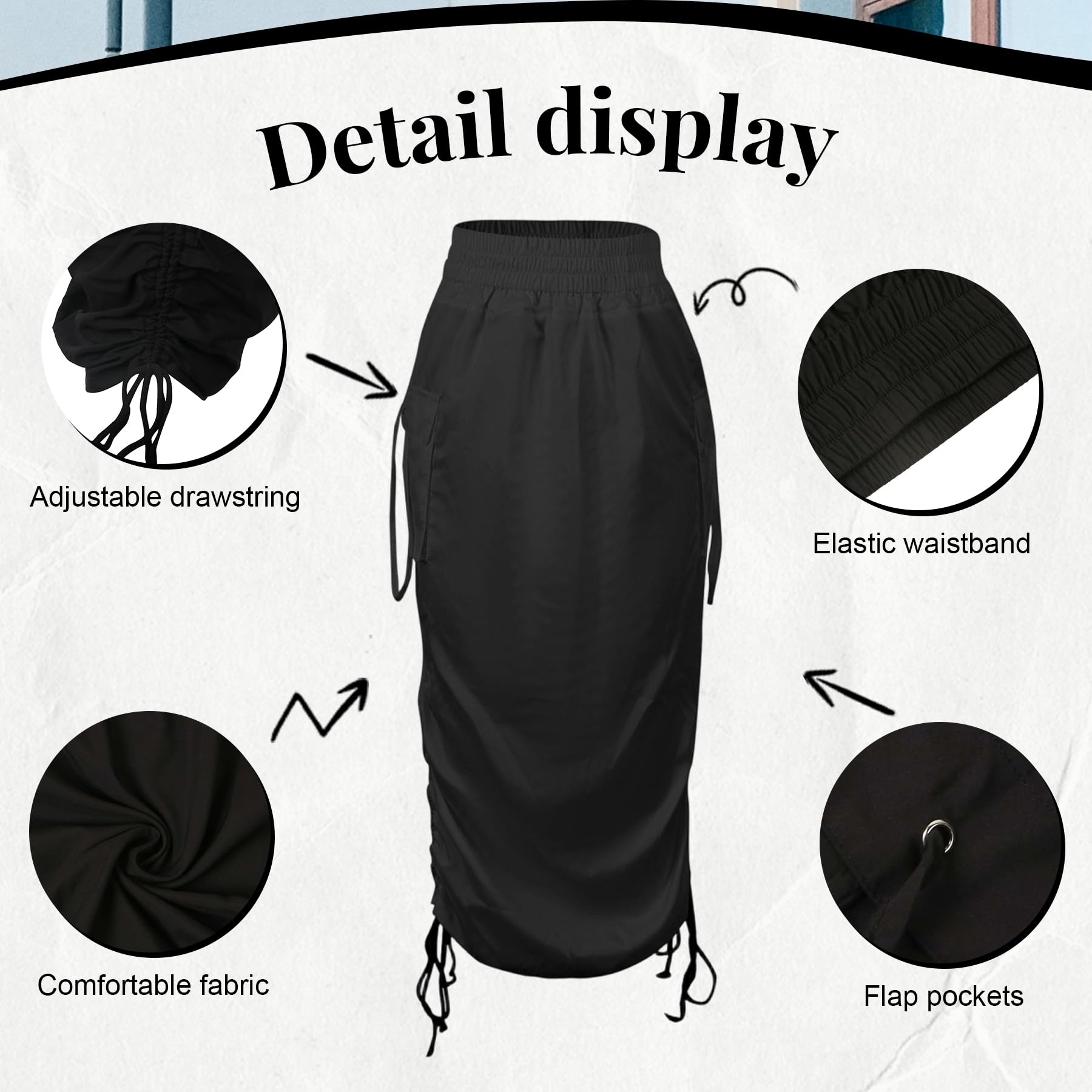 Voghtic Camo Skirts for Women High Waisted Ruched Drawstring Long Pencil Skirts with Pockets