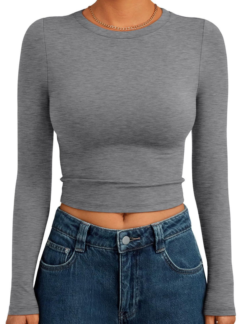 Trendy Queen Womens Long Sleeve Crop Tops Basic Slim Fitted Shirts Spring Fashion Outfits 2026 Teen Girl Clothes