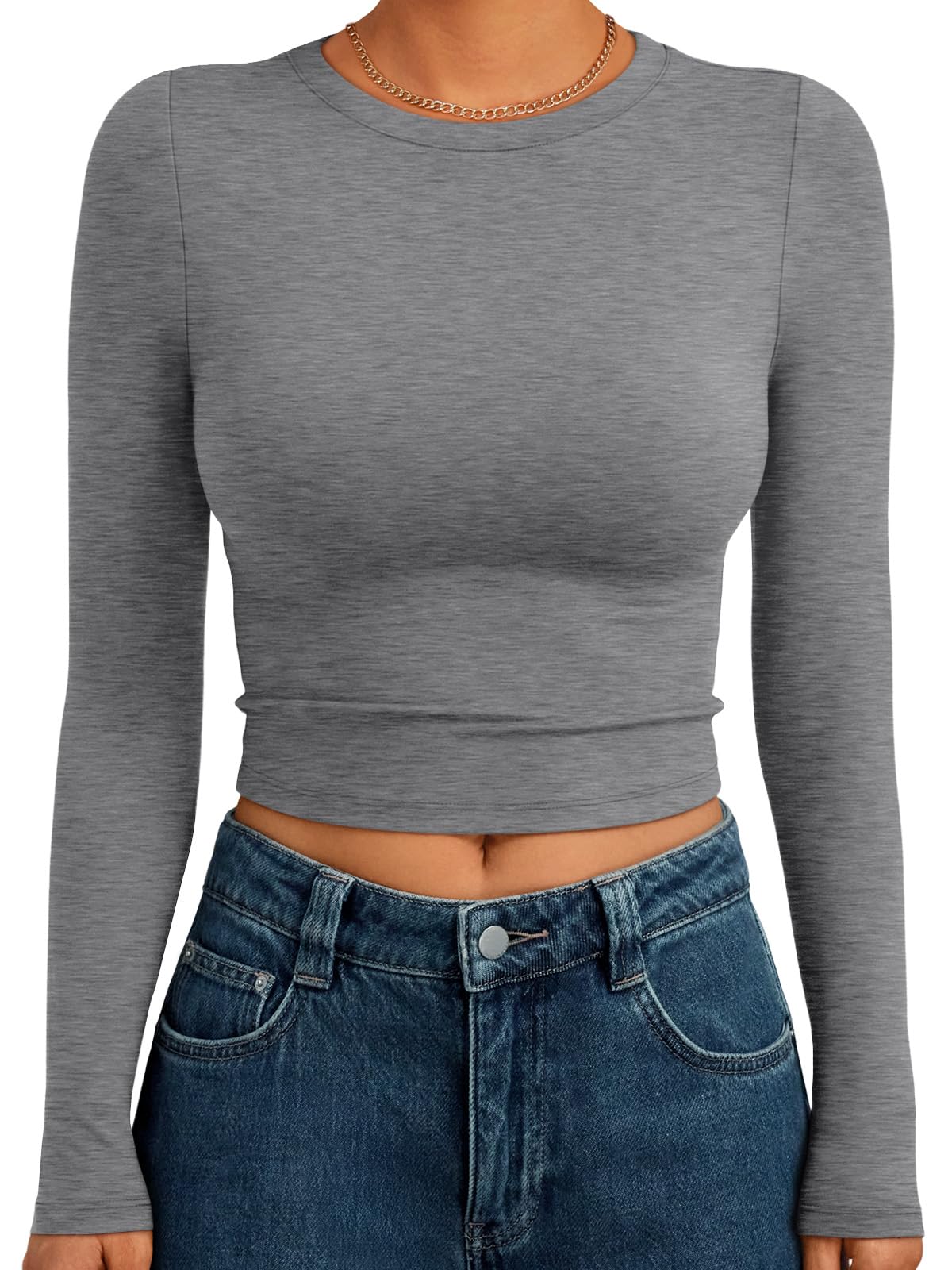 Trendy Queen Womens Long Sleeve Crop Tops Basic Slim Fitted Shirts Spring Fashion Outfits 2026 Teen Girl Clothes