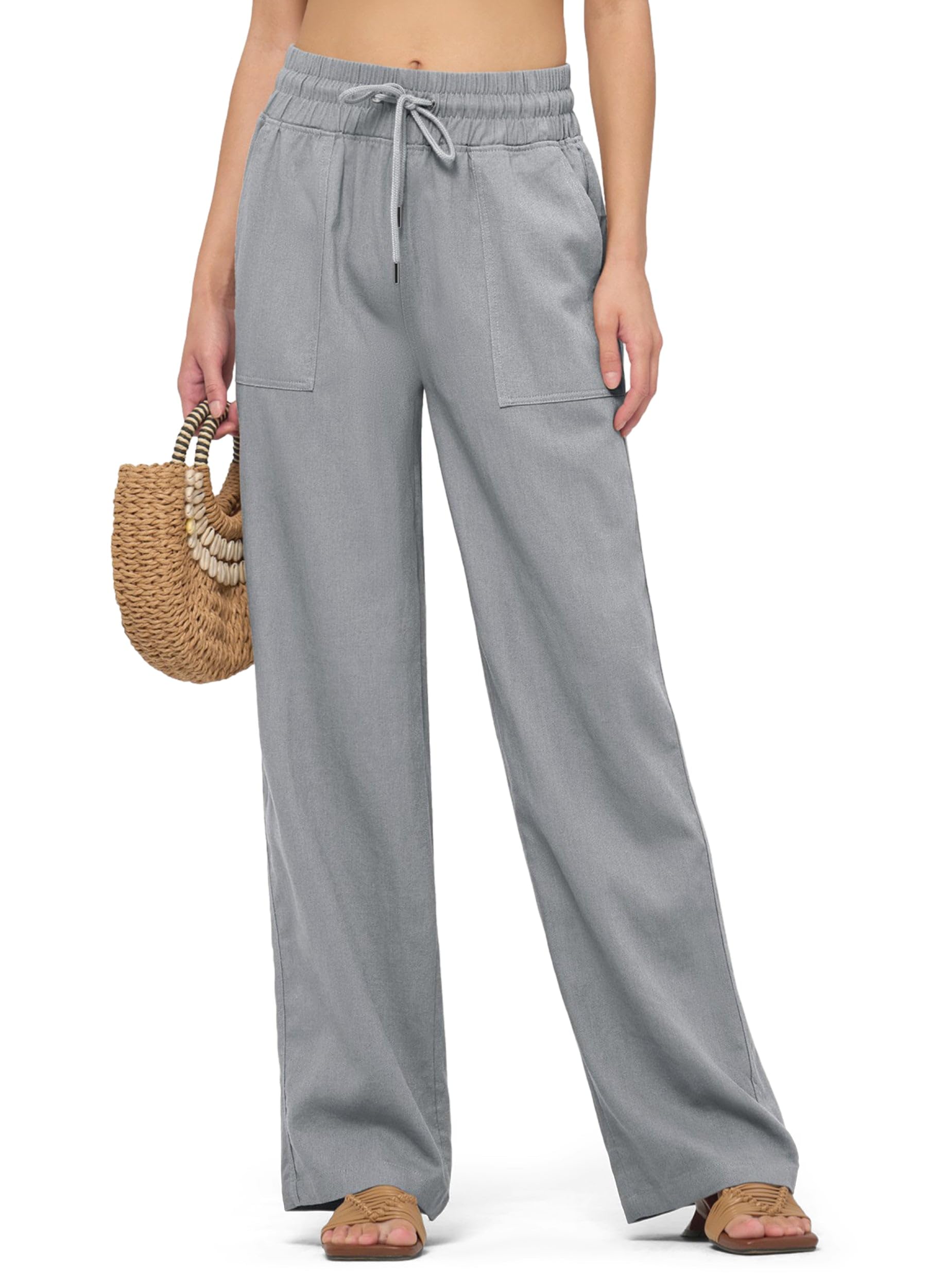 Willit Women Linen Pants Wide Leg Casual Palazzo Pants Cotton Linen Lounge Beach Summer Pants with Pockets 29"/31"/ 33"