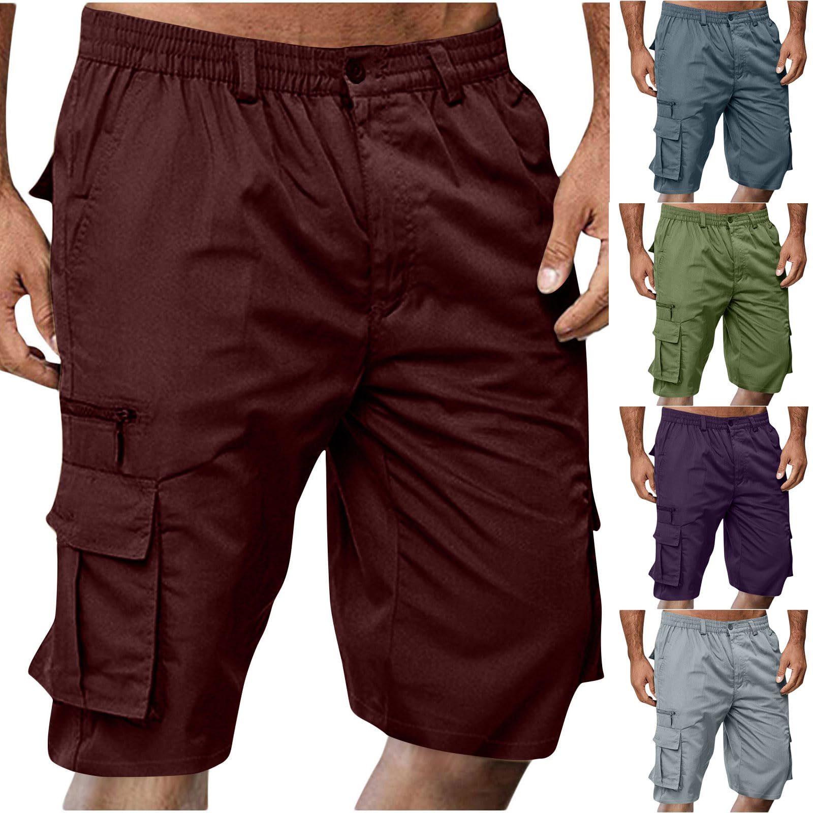 SMIDOW Cargo Shorts for Men - Big and Tall Casual Summer Elastic Waist Outdoor Work Hiking Cargo Short Pants with Pockets