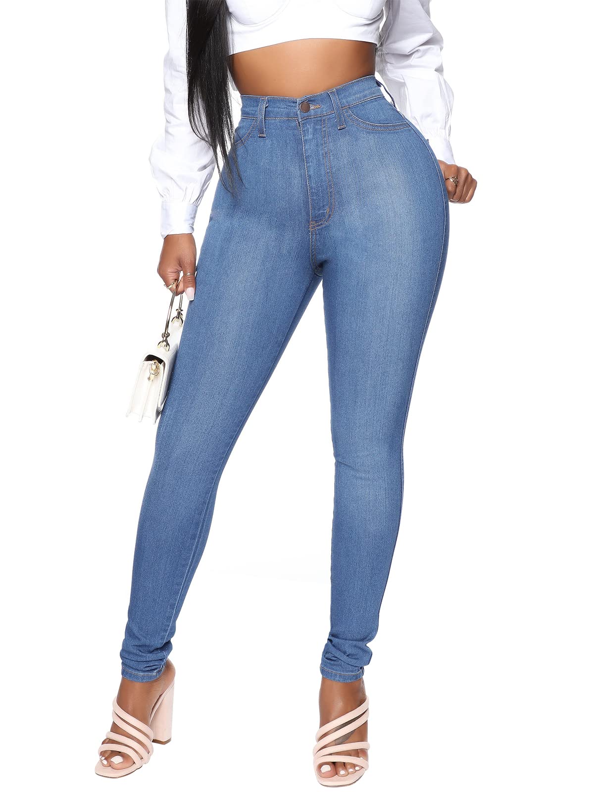 KUNMI Womens Classic High Waisted Skinny Stretch Butt Lifting Jeans Slim Fit Denim Pants