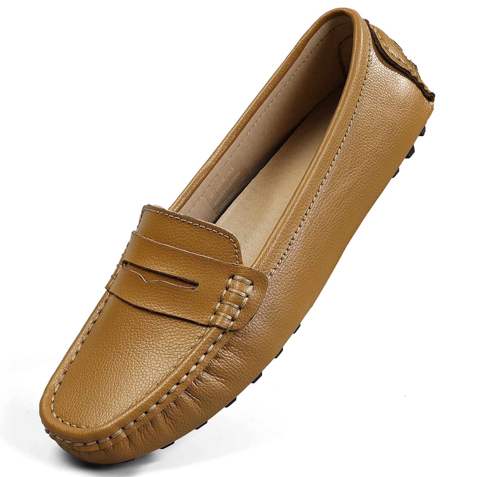 Artisure Women's Classic Comfort Leather Penny Loafers Casual Slip-Ons Lightweight Walking Flats Driving Mocs Boat Shoes