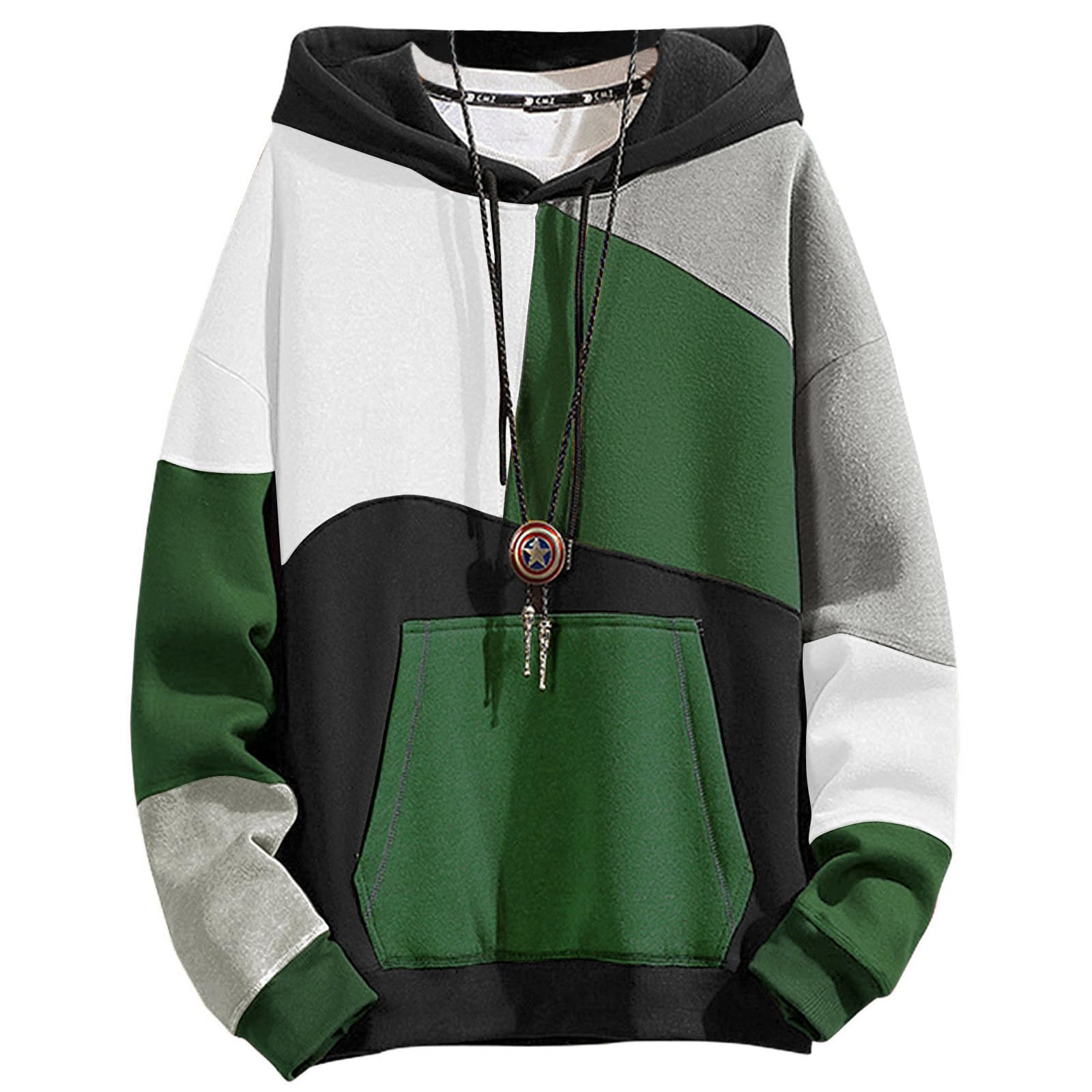 Covisoty Mens Casual Cotton Hoodies Contrast Color Pullover Mens Patchwork Hooded Sweatshirt Casual Long Sleeve
