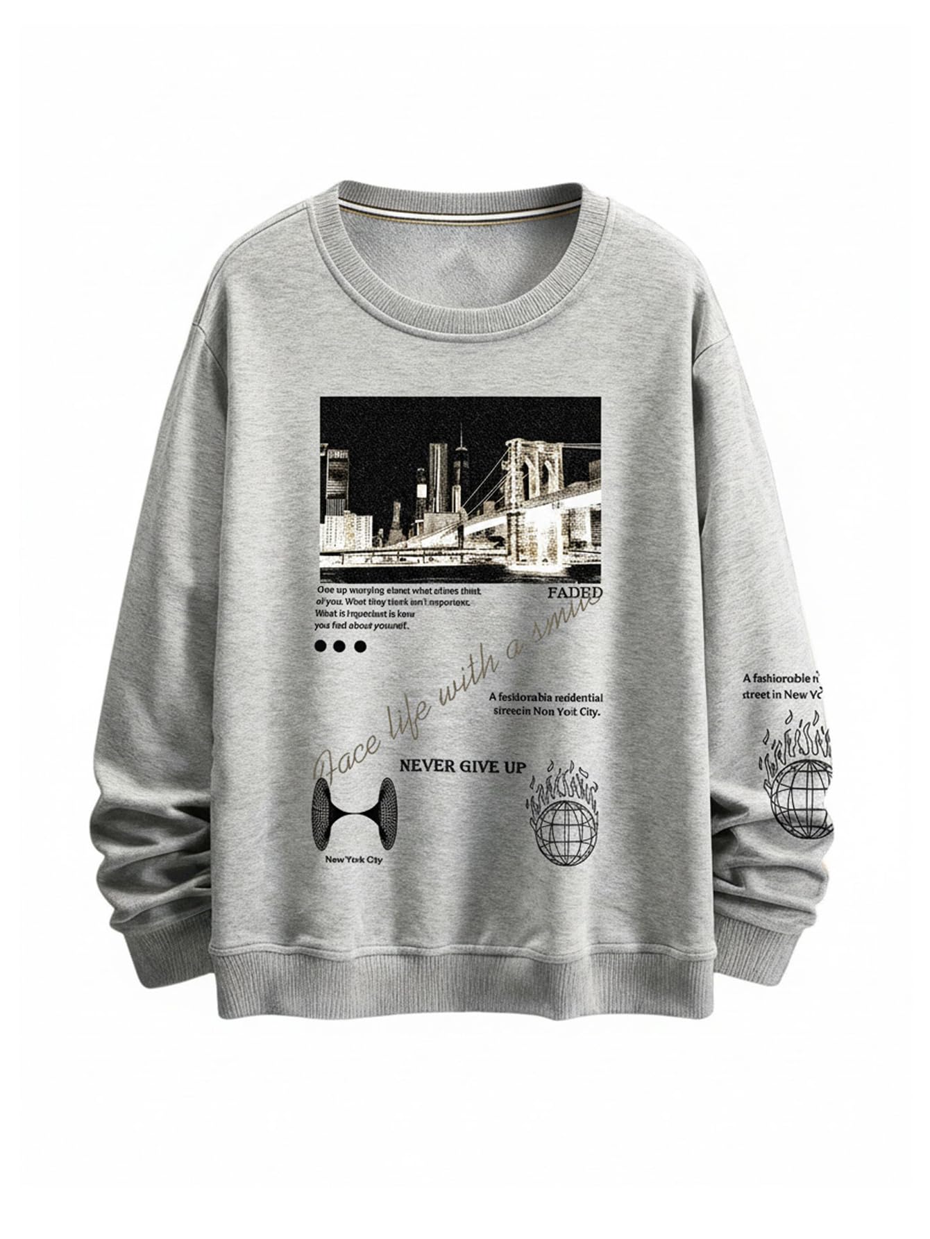 SOLY HUX Sweatshirts for Men Letter Graphic Crew Neck Long Sleeve Drop Shoulder Pullover Top