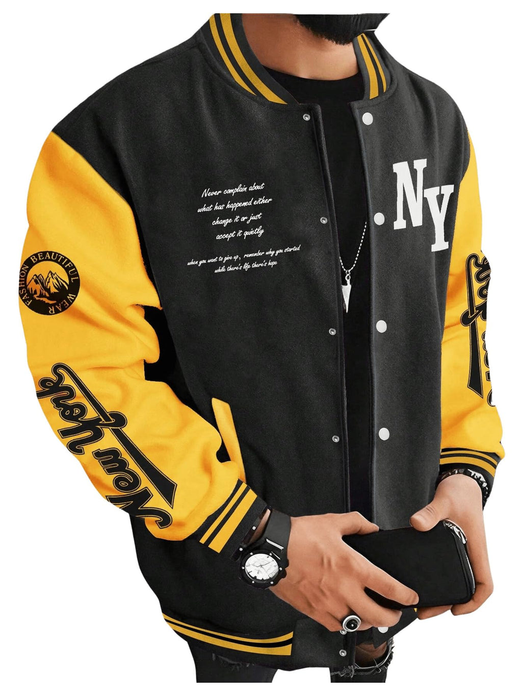 SOLY HUX Men's Varsity Jacket Color Block Letter Graphic Long Sleeve Baseball Jacket Bomber Coat