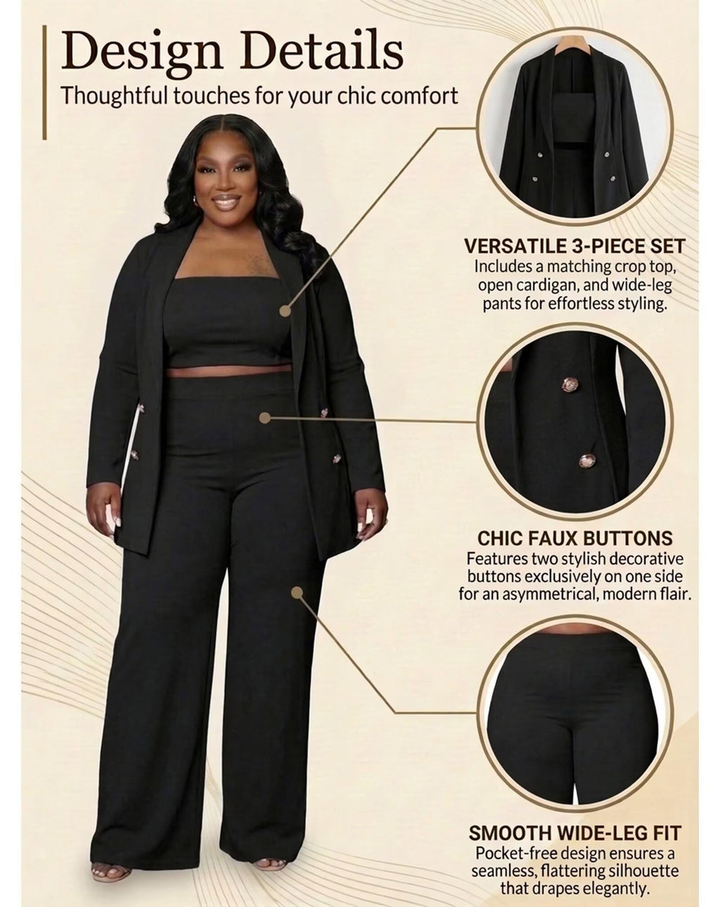Women Plus Size Pants Suits 3 Piece Set Long Sleeve Blazer Pants Suit Sets Dressy Business Casual Office Work Outfits