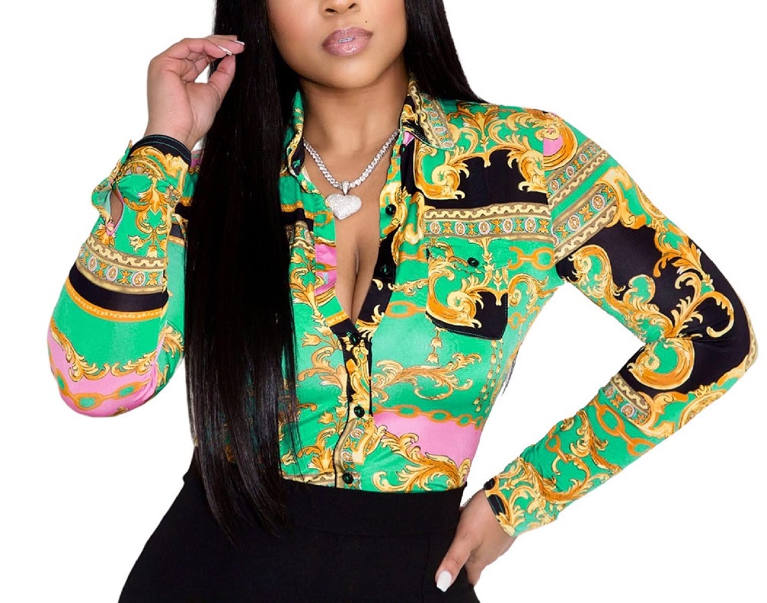 Blouses for Women Dressy Casual Colorful Long Sleeve Shirt Floral Print Tops Loose Collar Sexy T-Shirts Fashion 2023