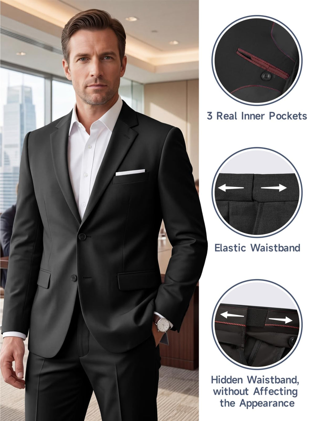 Lynerun Mens 2 Piece Slim Fit Suit Two Button Formal Solid Suit Jacket Pants Set Wedding Work Prom Tuxedo Men