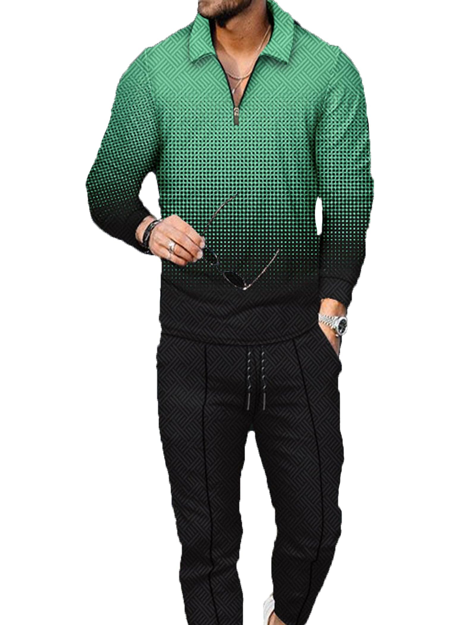Kubsid Mens Tracksuit Set 2 Piece Long Sleeve Polo Shirt and Pants Jogging Sweatsuits Sets Casual Fashion Vacation Outfits