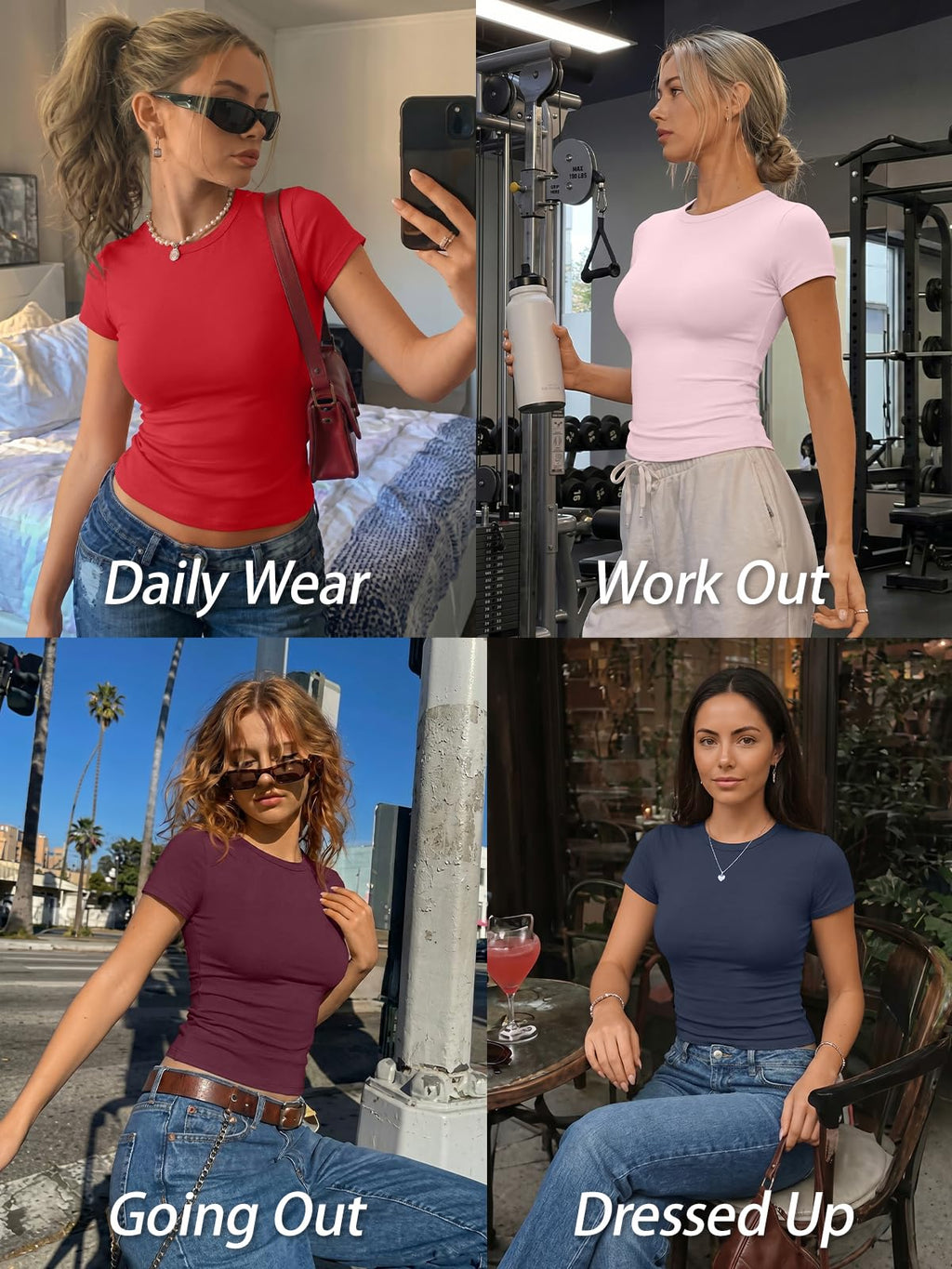 Trendy Queen Womens Basic T Shirts - Stretchy Soft Slim Fit Short Sleeve Y2k Cute Summer Crop Workout Tops