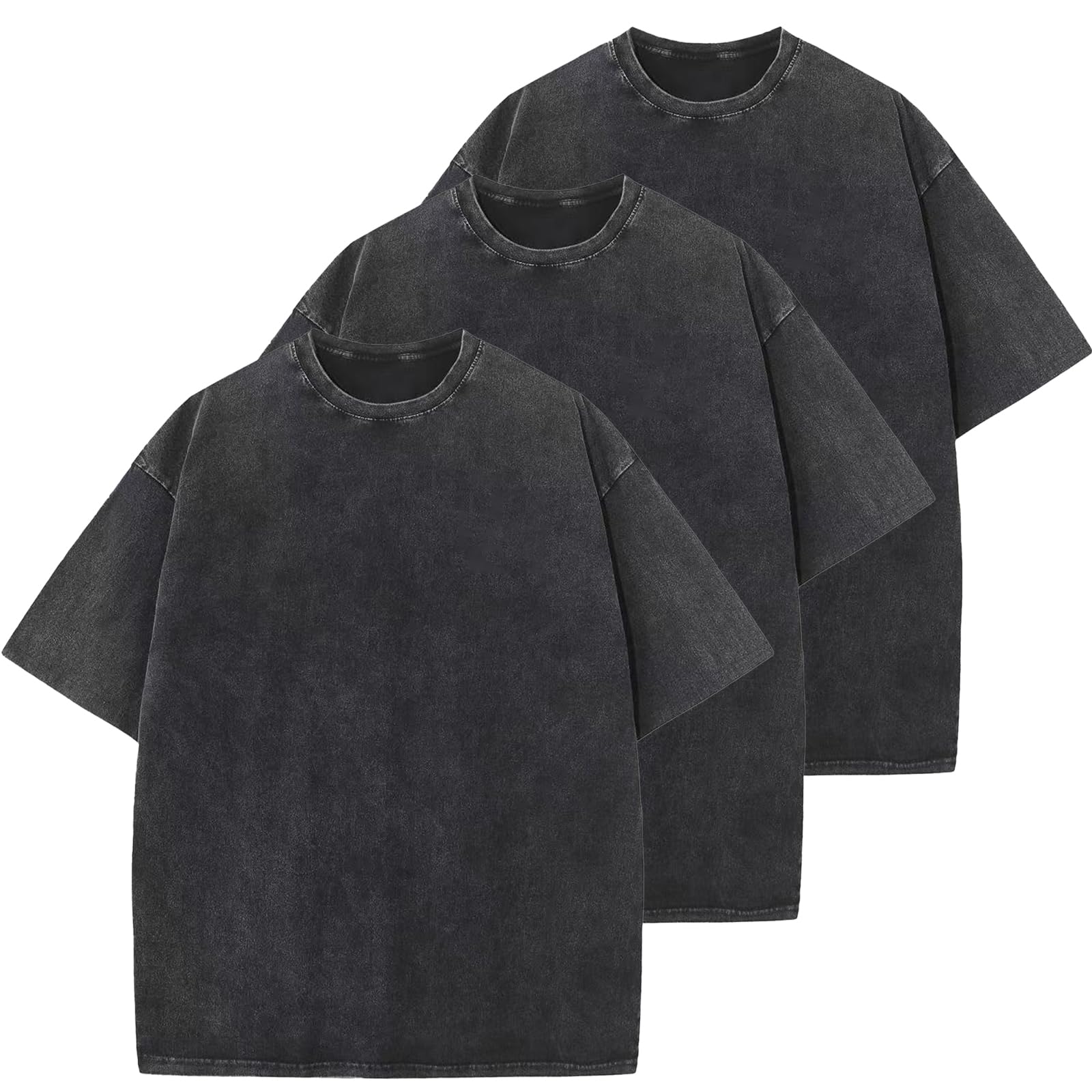 Men's Cotton T-Shirts Oversized Unisex Short Sleeves Casual Loose Wash Solid Basic Tee Tops