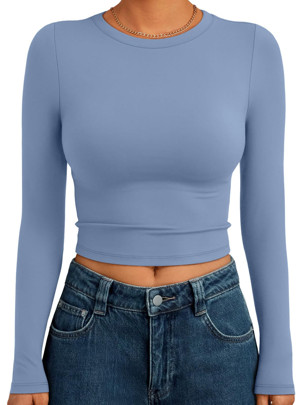 Trendy Queen Womens Long Sleeve Crop Tops Basic Slim Fitted Shirts Spring Fashion Outfits 2026 Teen Girl Clothes