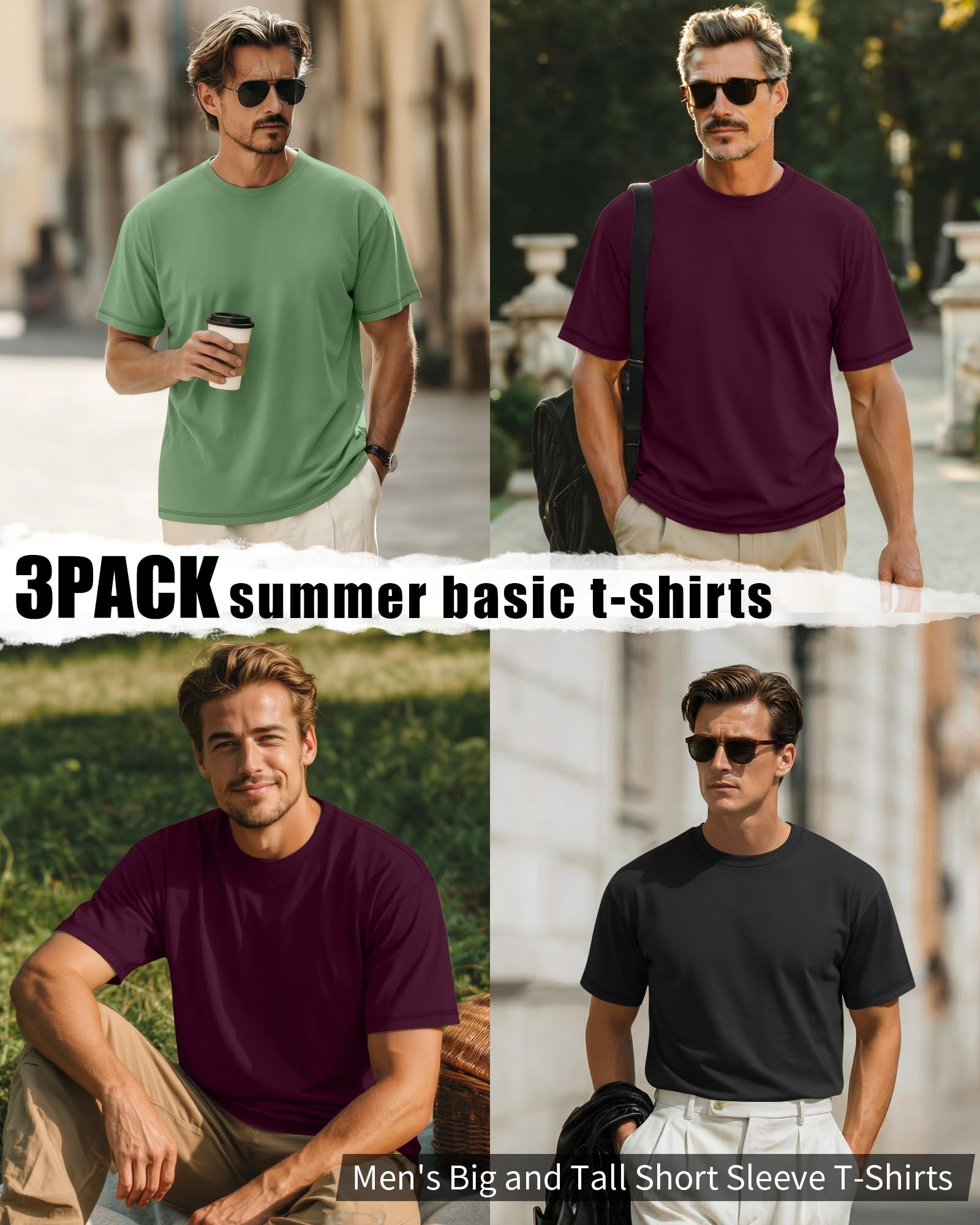Neer 3 Pack Big and Tall Shirts for Men L-7xl, Short Sleeve Men Crewneck Tops Loose Casual Large T-Shirts Summer Basic Tee