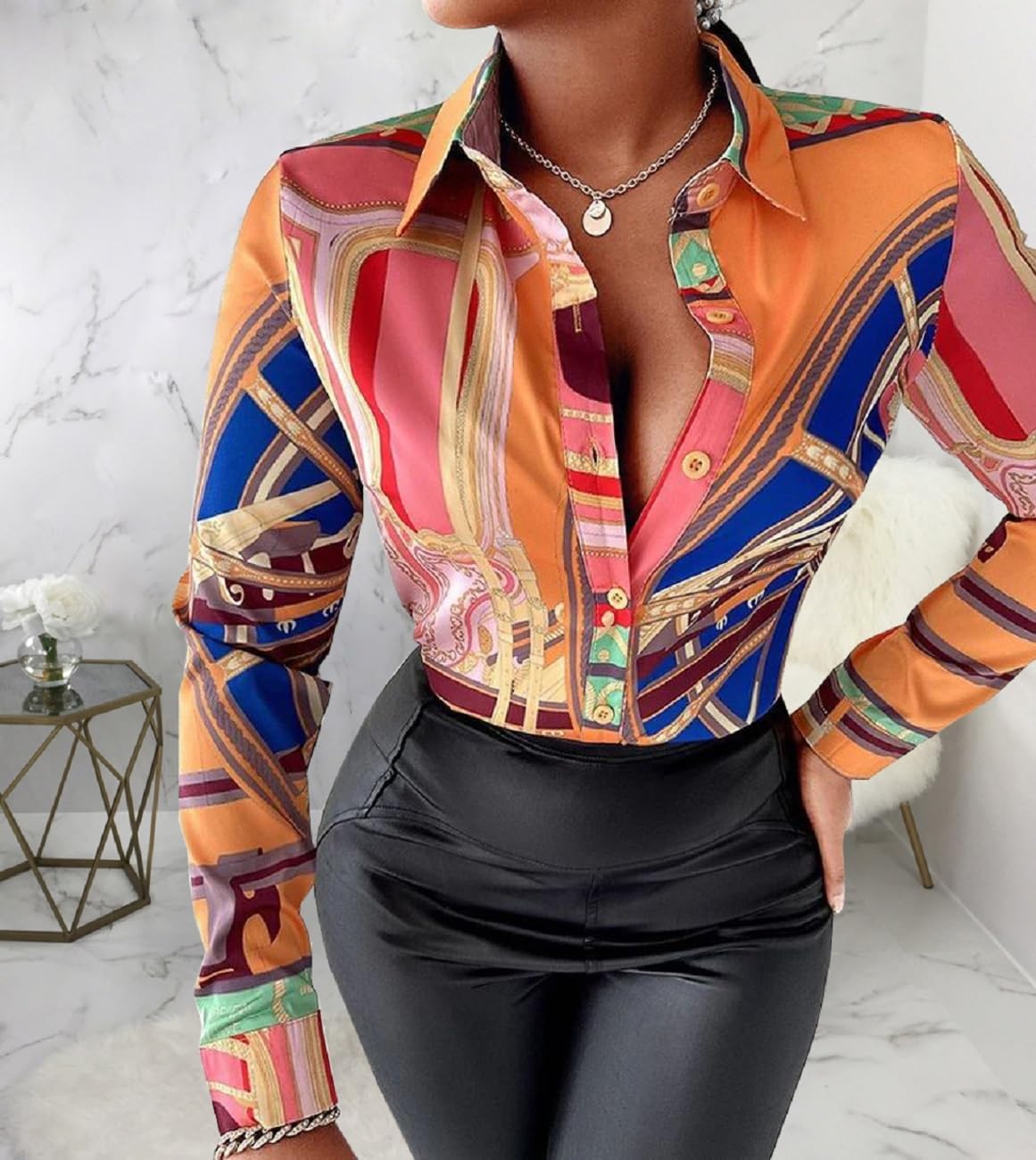 Blouses for Women Dressy Casual Colorful Long Sleeve Shirt Floral Print Tops Loose Collar Sexy T-Shirts Fashion 2023