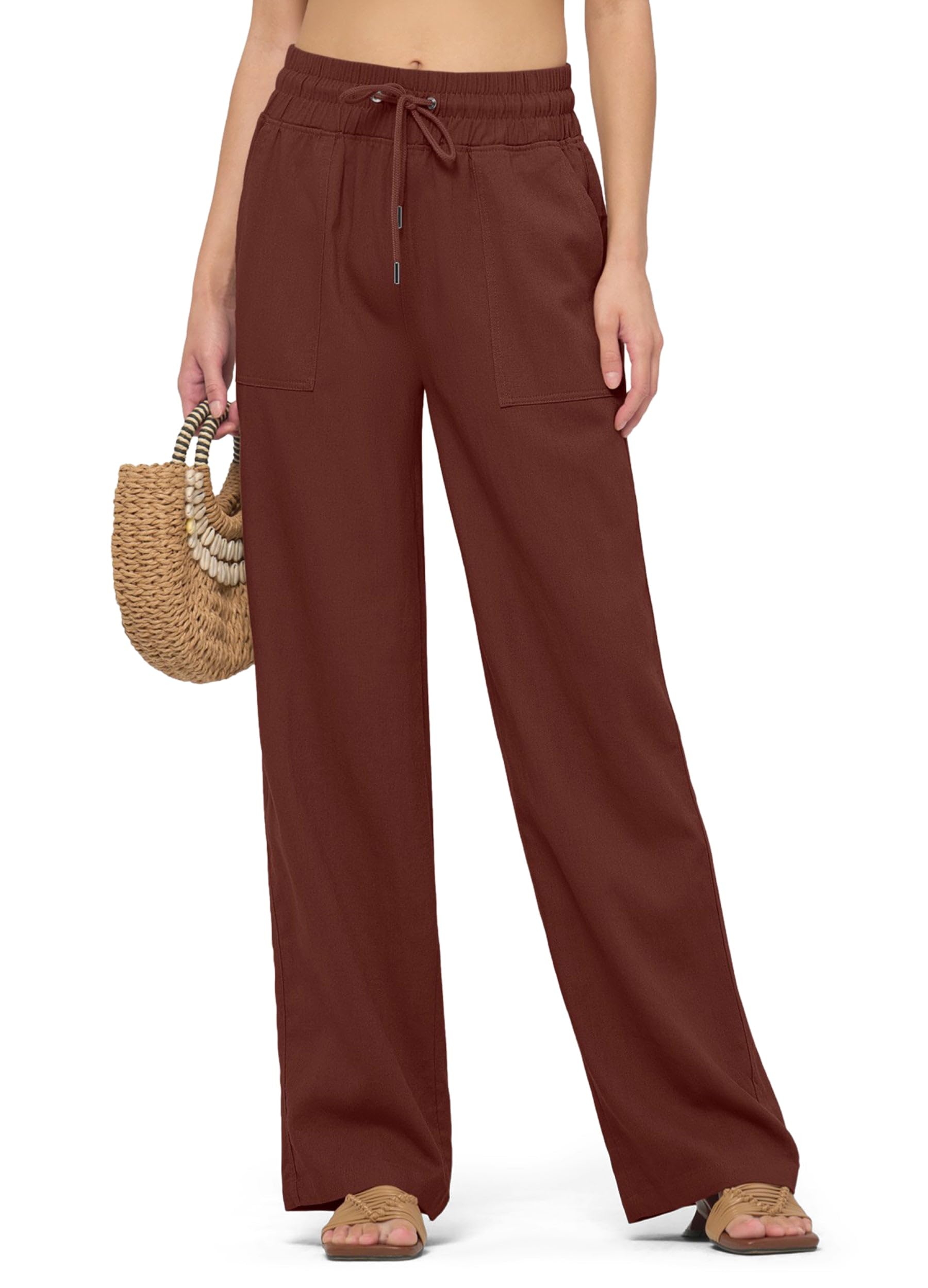 Willit Women Linen Pants Wide Leg Casual Palazzo Pants Cotton Linen Lounge Beach Summer Pants with Pockets 29"/31"/ 33"