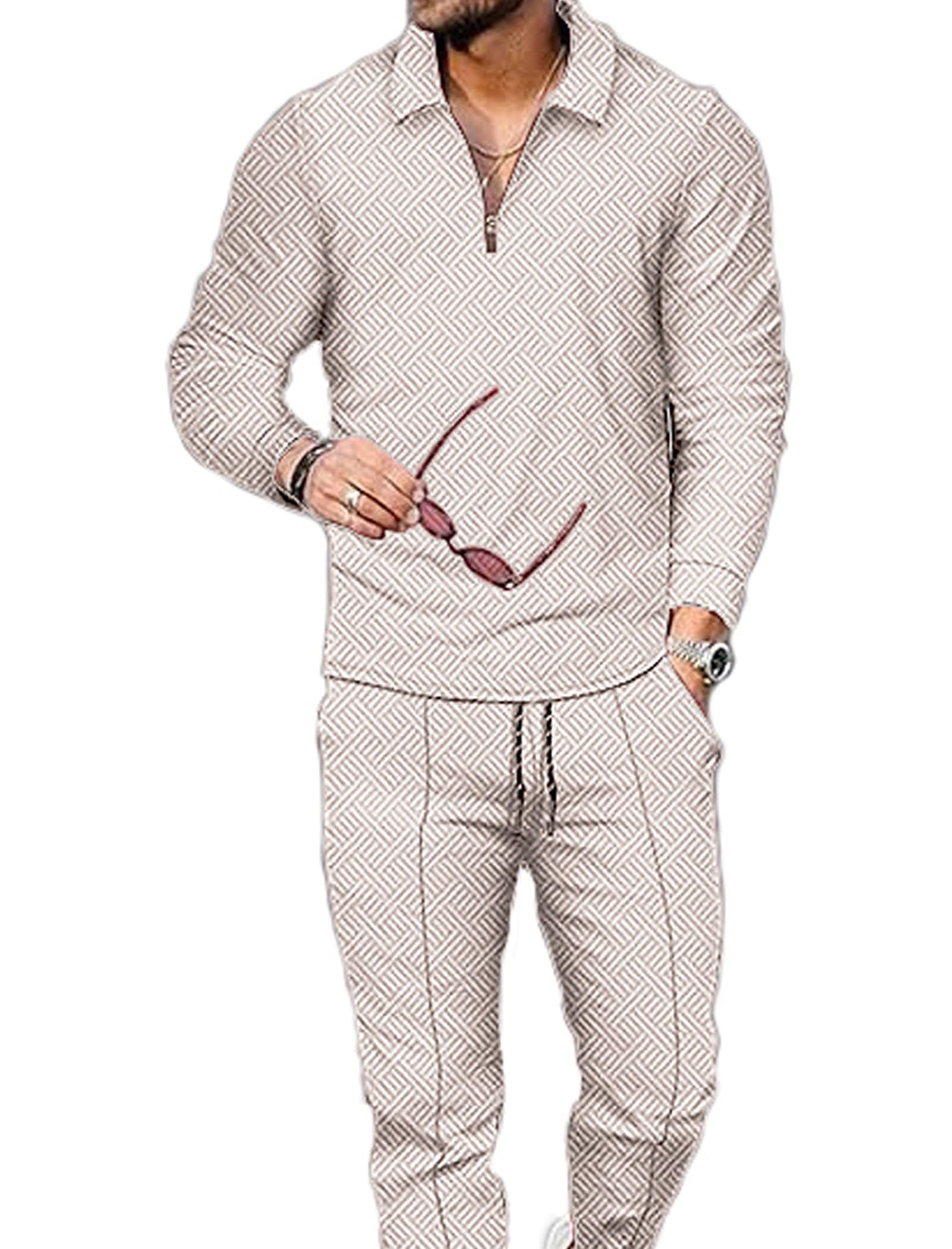 Kubsid Mens Tracksuit Set 2 Piece Long Sleeve Polo Shirt and Pants Jogging Sweatsuits Sets Casual Fashion Vacation Outfits