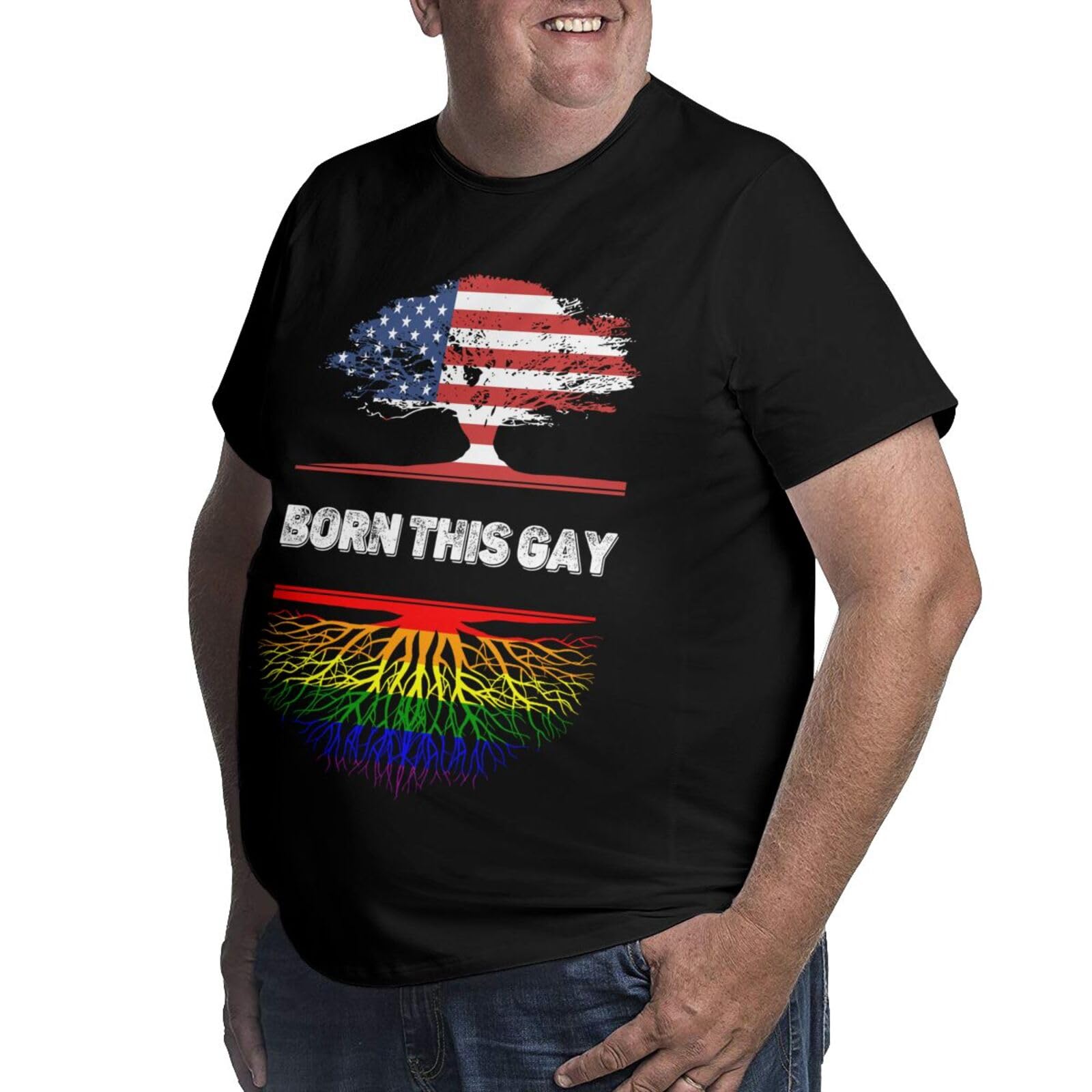 Big and Tall Shirts for Men America Rainbow Gay LGBT Flag Roots Plus Size T-Shirts