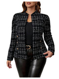 SweatyRocks Women's Plus Size Lightweight Jacket Open Front Long Sleeve Work Office Plaid Blazer