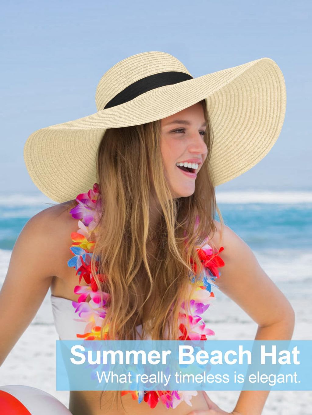 Senker Fashion Sun Hats for Women Oversize Wide Brim Straw Beach Hat Floppy Foldable Roll-Up Summer Vacation UPF 50+