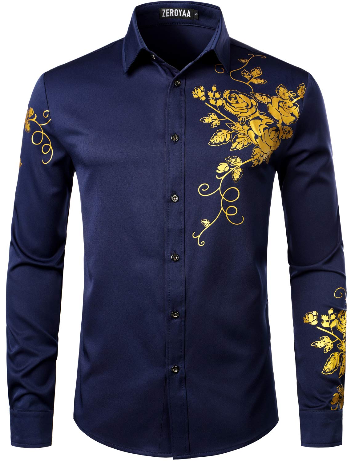 ZEROYAA Mens Hipster Printed Slim Fit Long Sleeve Button Up Party Dress Shirts