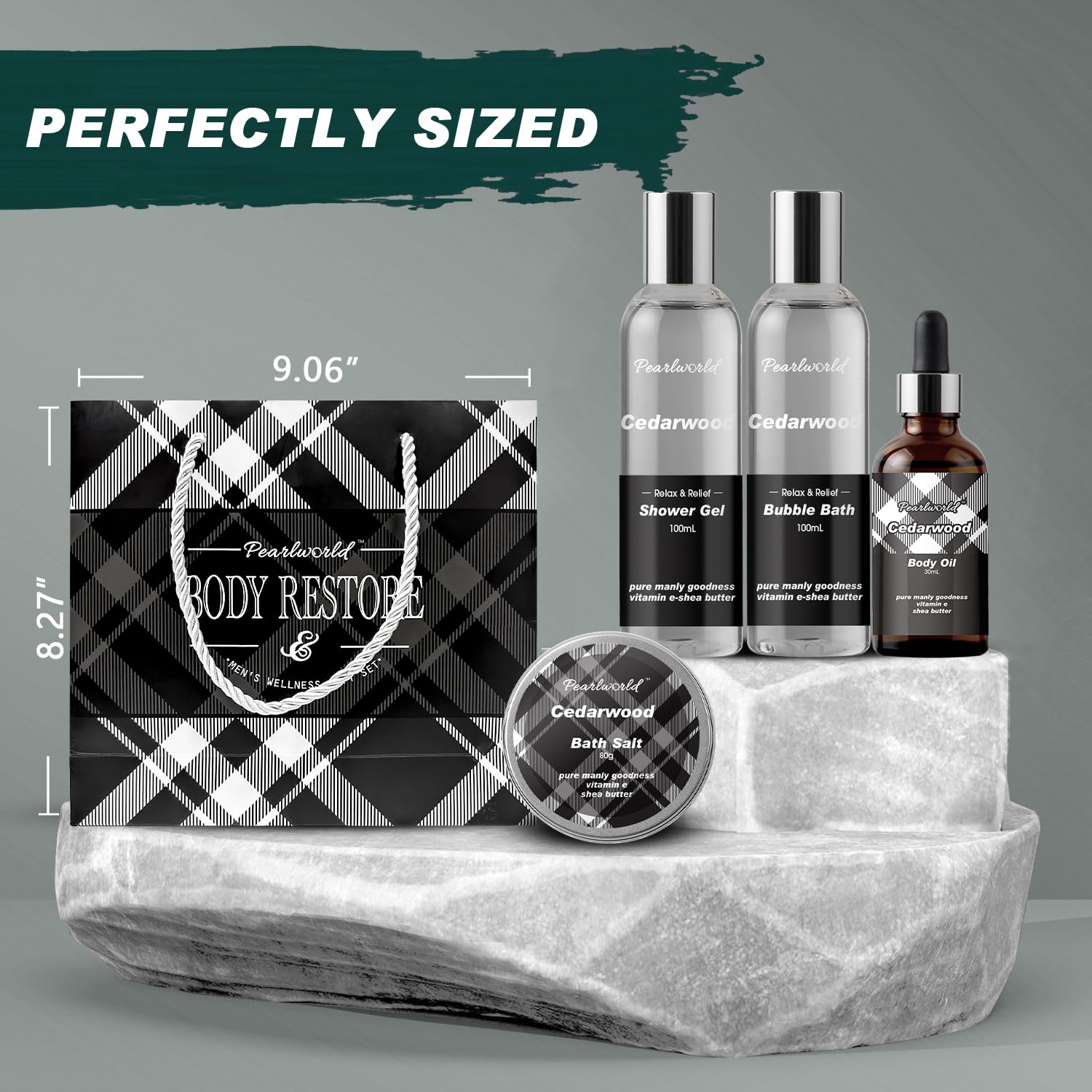 PEARLWORLD Bath Set with Ocean Scented Spa Gifts for Men, Christmas Birthday Self Skin Care Set for Men, Spa Gift Baskets for Him, 12Pcs Men's Spa Kit Gifts for Bath Spa