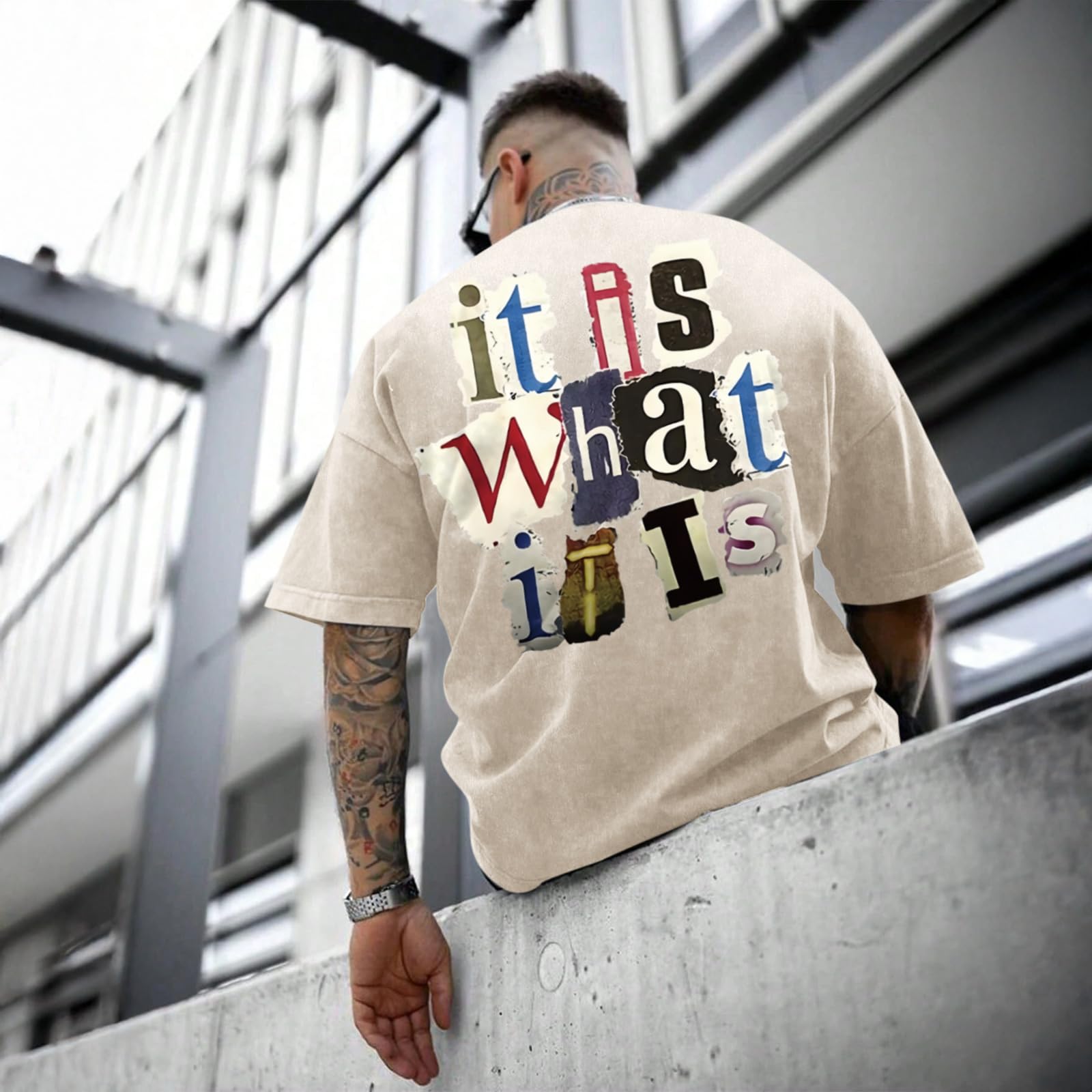 Zoemghc Men's Graphic Tees Funny Letter Print Vintage Oversize T Shirts Acid Wash Shirt Streetwear Rapper Casual Tee Top