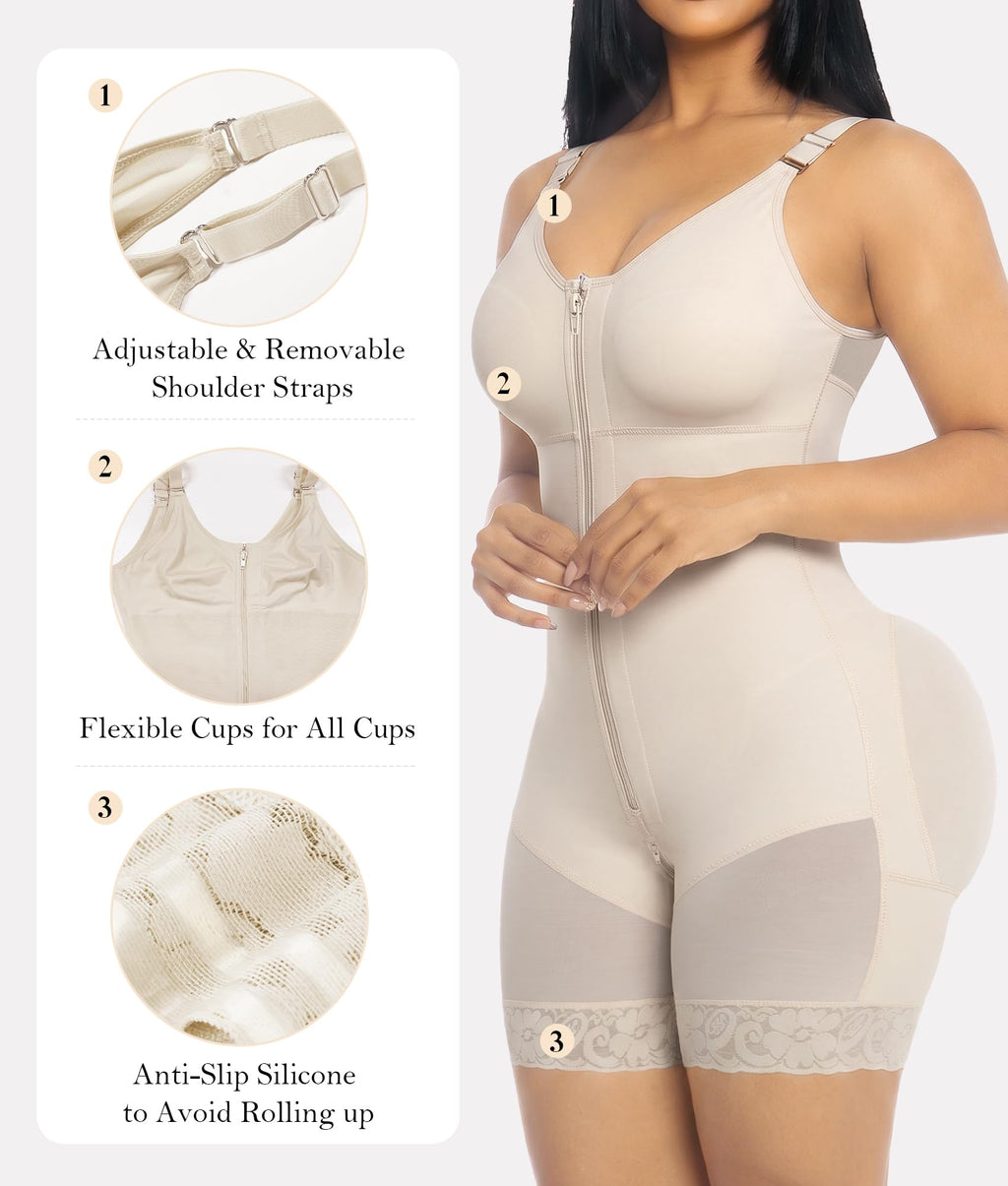 YIANNA Fajas Colombianas Moldeadoras Postpartum Shapewear Tummy Control for Women Butt Lifter Body Shaper with Zipper Crotch