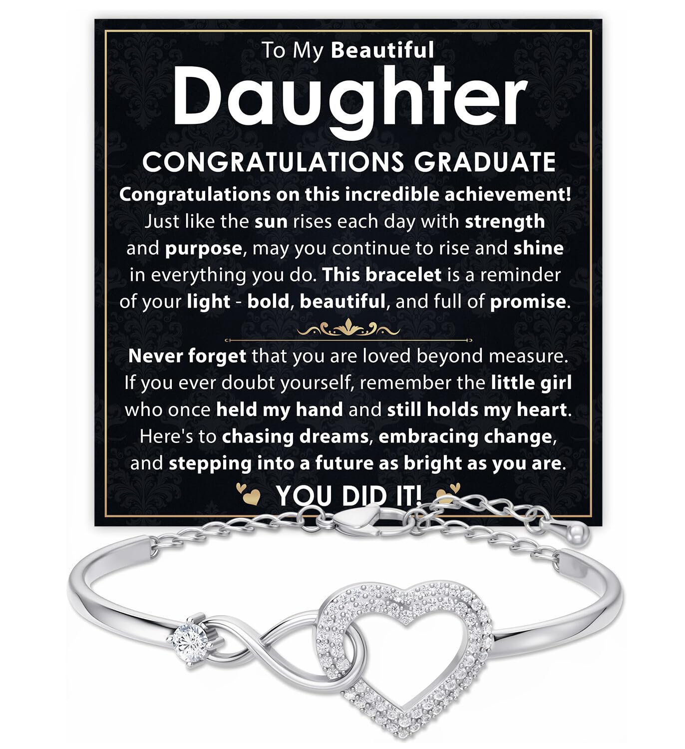 Mapileng Class of 2026 Graduation Bracelet Gift for Her, Heart Infinity Bracelet, Inspirational Jewelry for Daughter Sister Best Friend, College High School Graduate Keepsake, Sterling Silver