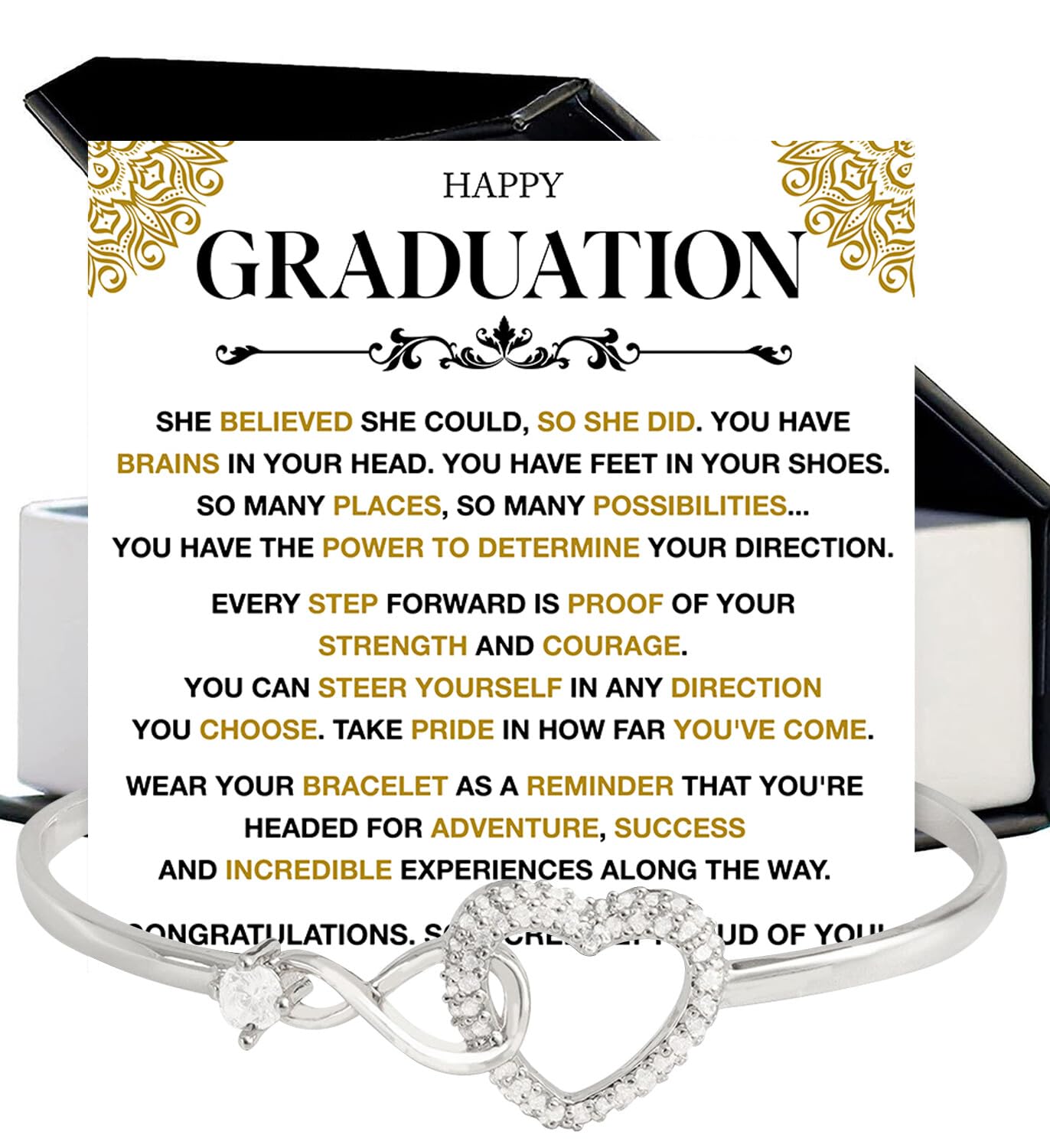 Mapileng Class of 2026 Graduation Bracelet Gift for Her, Heart Infinity Bracelet, Inspirational Jewelry for Daughter Sister Best Friend, College High School Graduate Keepsake, Sterling Silver