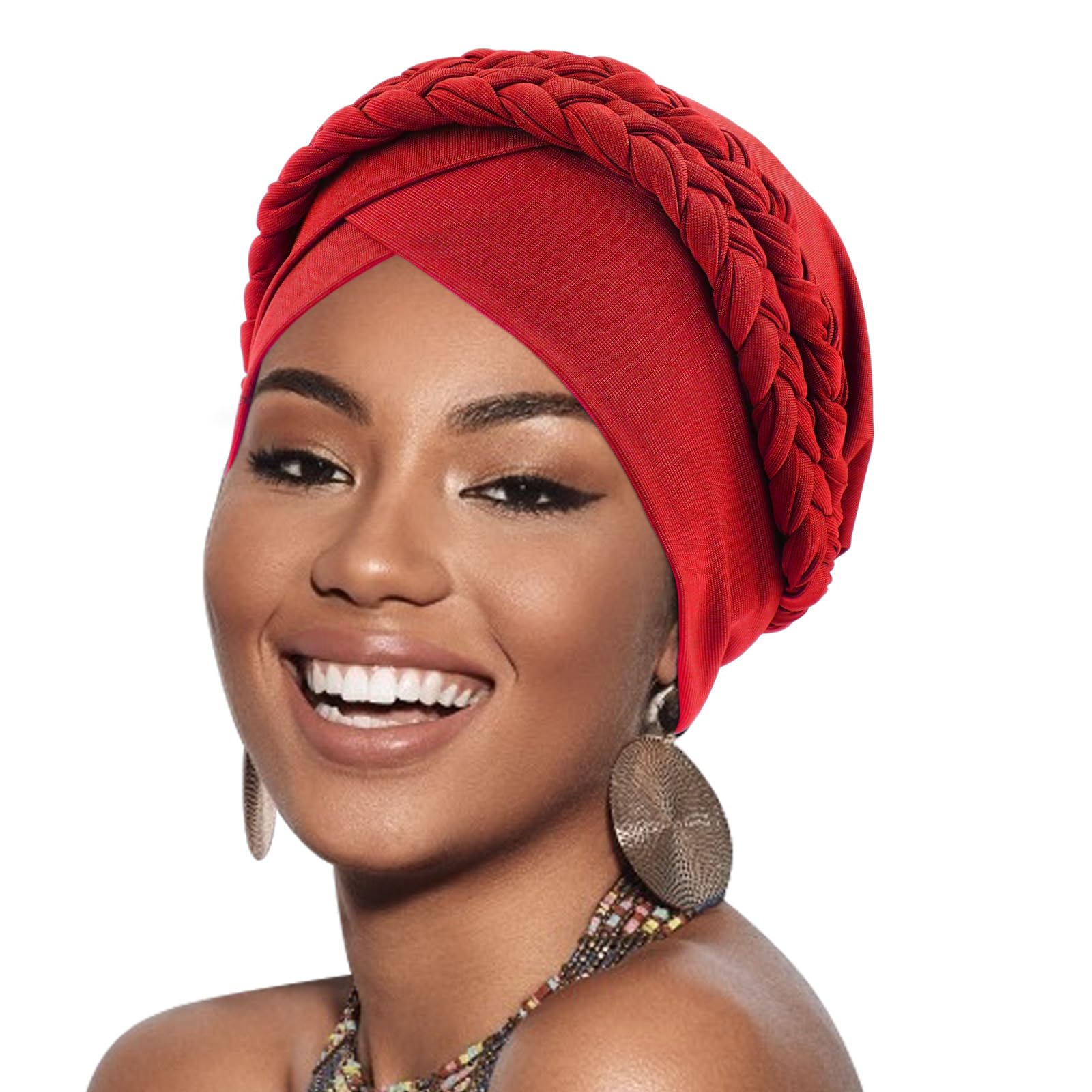 DRESHOW African Women Turban Caps Beanie Twist Headscarf Pre-Tied Double Twisted Braid Hair Cover Wrap Hat Chemo Cancer Cap